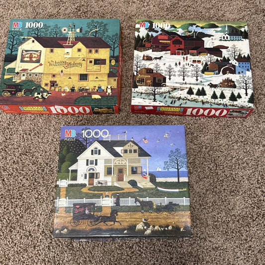 Vintage Charles Wysocki 1000 Pc Puzzle Lot 3 Milton Bradley Americana Jigsaw Art