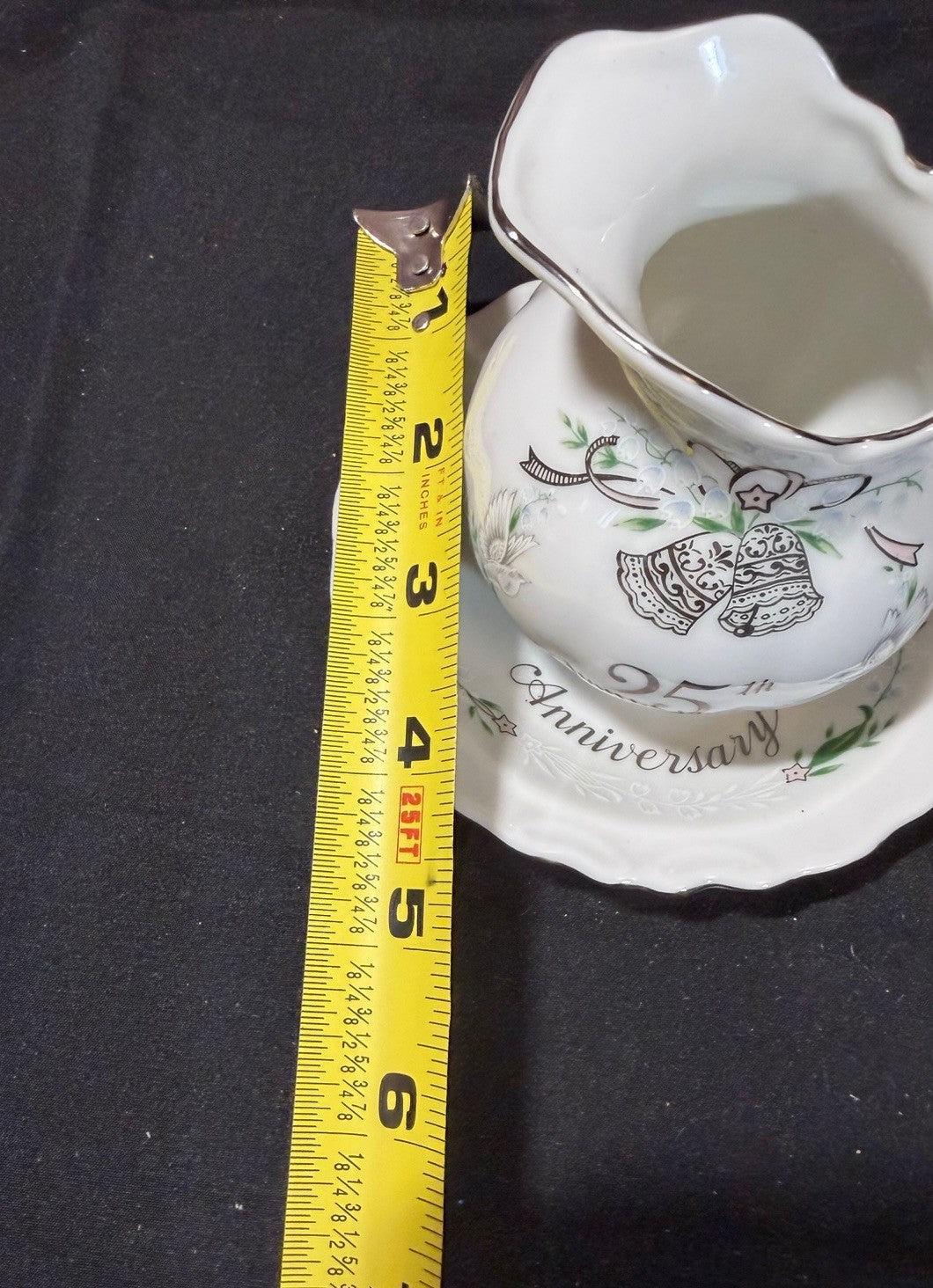1984 Lefton Hand Painted China 25th Anniversary Pitcher Plate & Candle Votive