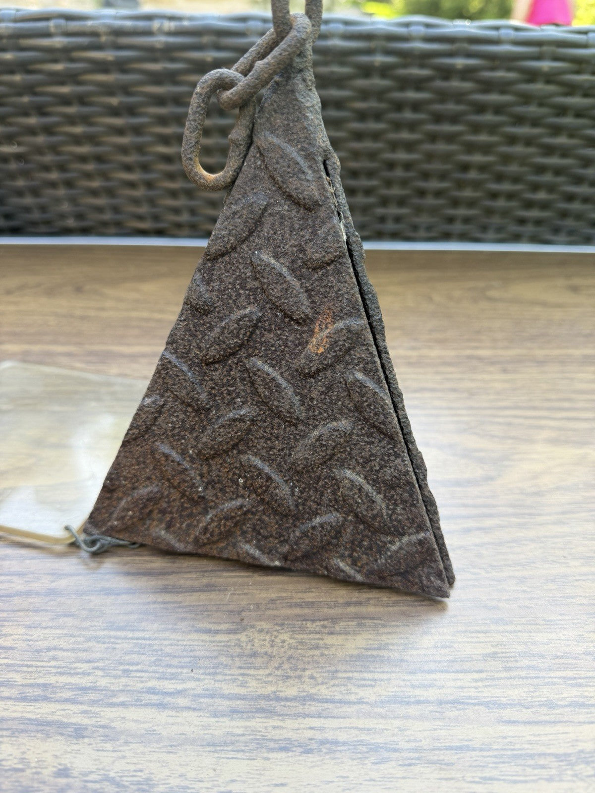 Vintage Joe Coniff Style Metal Triangle Wind Chime Bell Patina