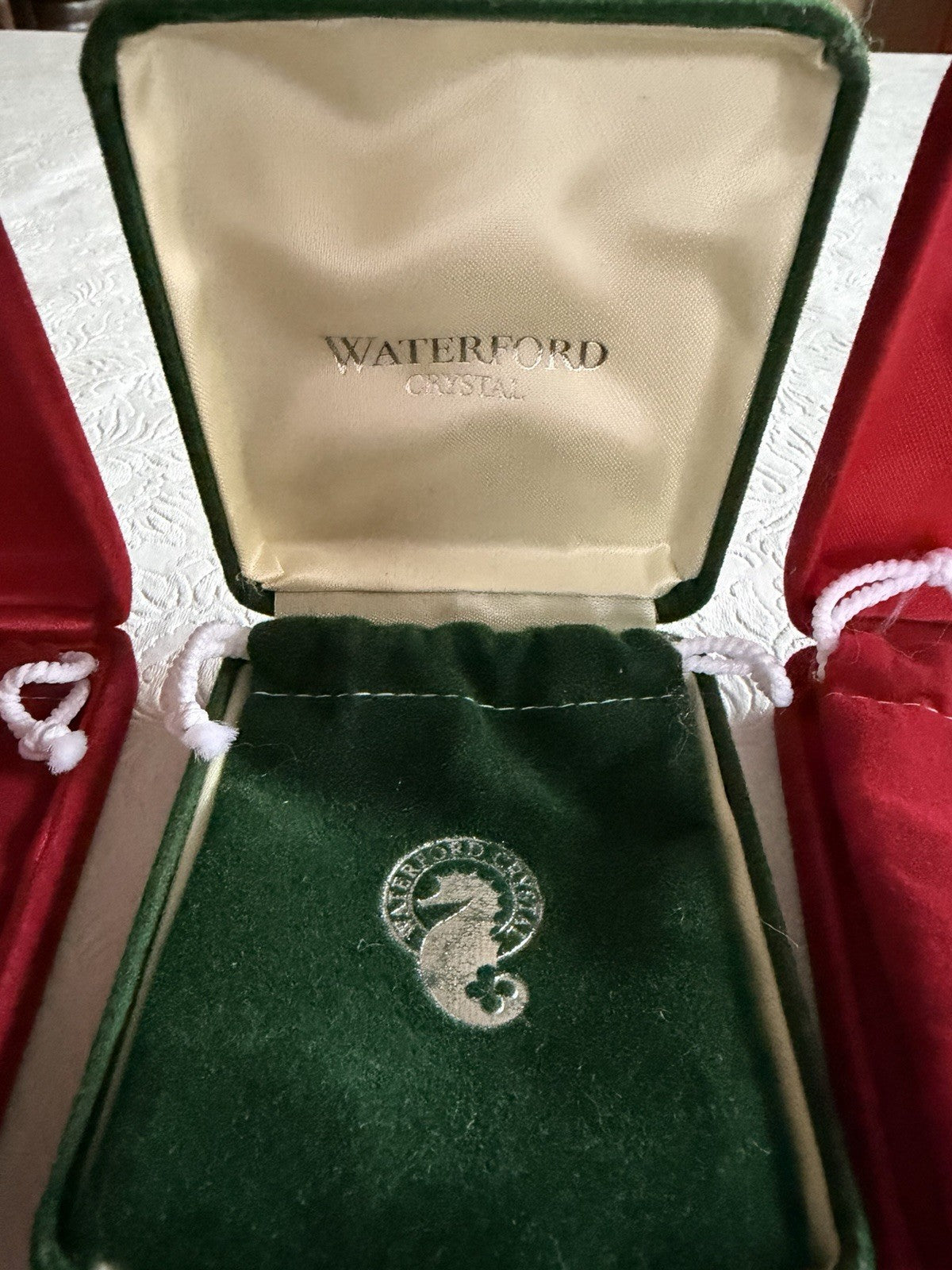 Waterford Crystal Ring Gift Boxes Lot of 3 Red Green Velvet Display Pouches Case