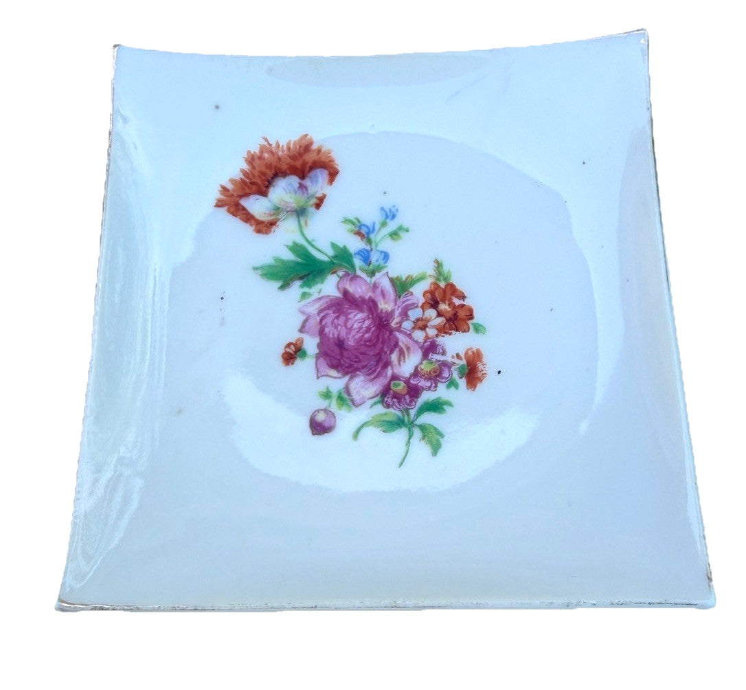 Vintage Japan Porcelain Floral Ring Dish Trinket Tray Gold Trim 4 Inch Vanity