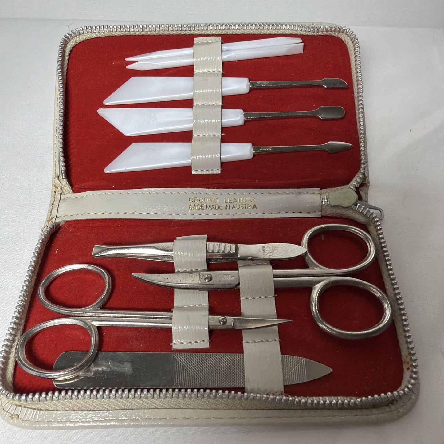 Vintage Manicure Set Western Germany 9pc Grooming Kit Leather Case Complete