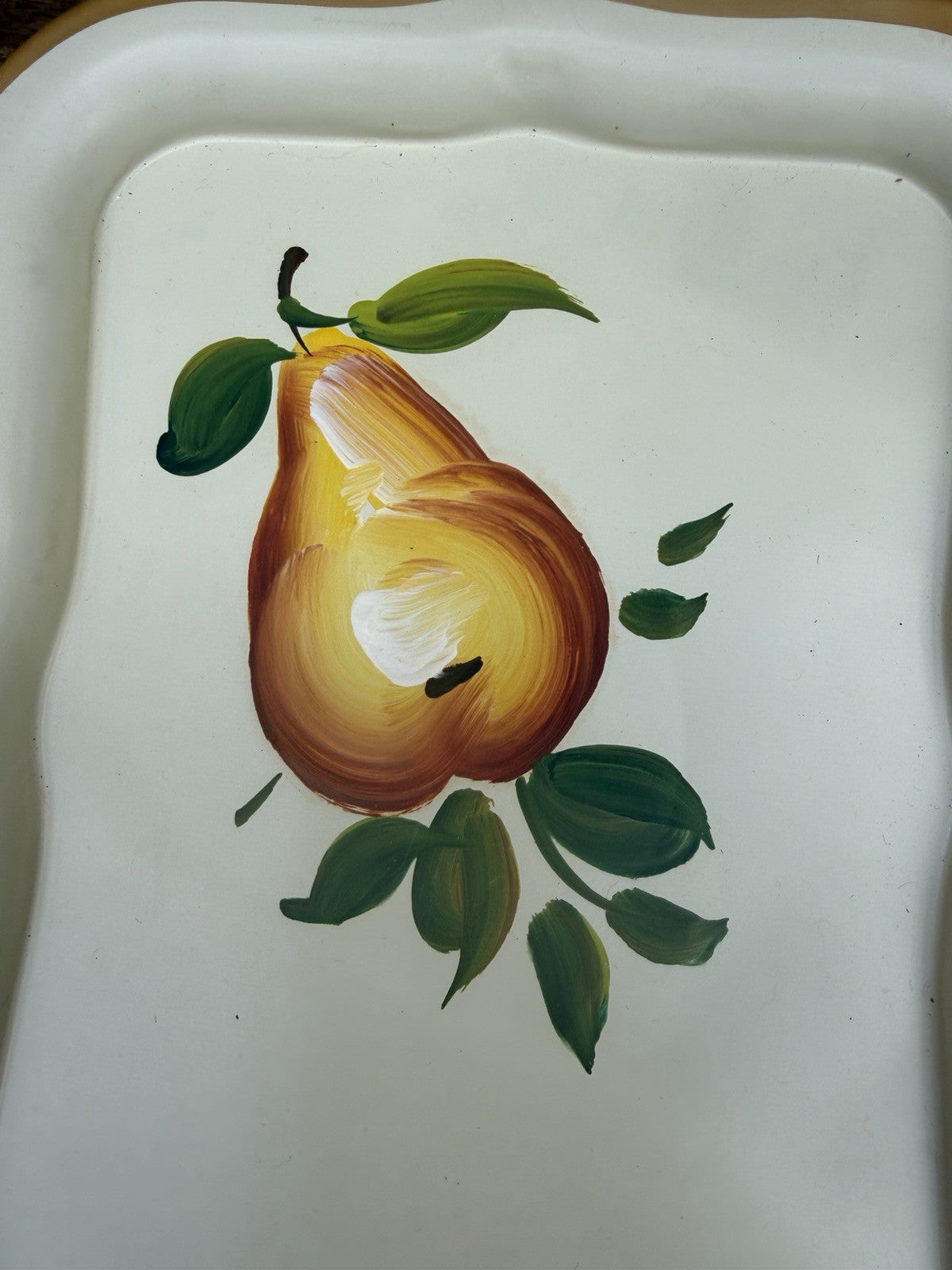 Vintage Mini Metal TV Tray Set 6 Fruit Flower Vanity Trays Cream 8.75 Inch