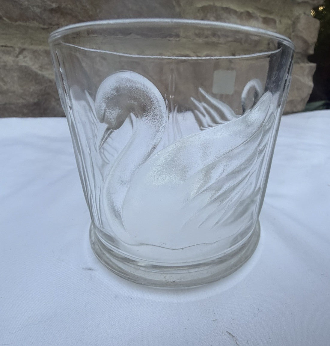 Vintage Teleflora Frosted Glass Swan Covered Jar with Lid Made in France Clear