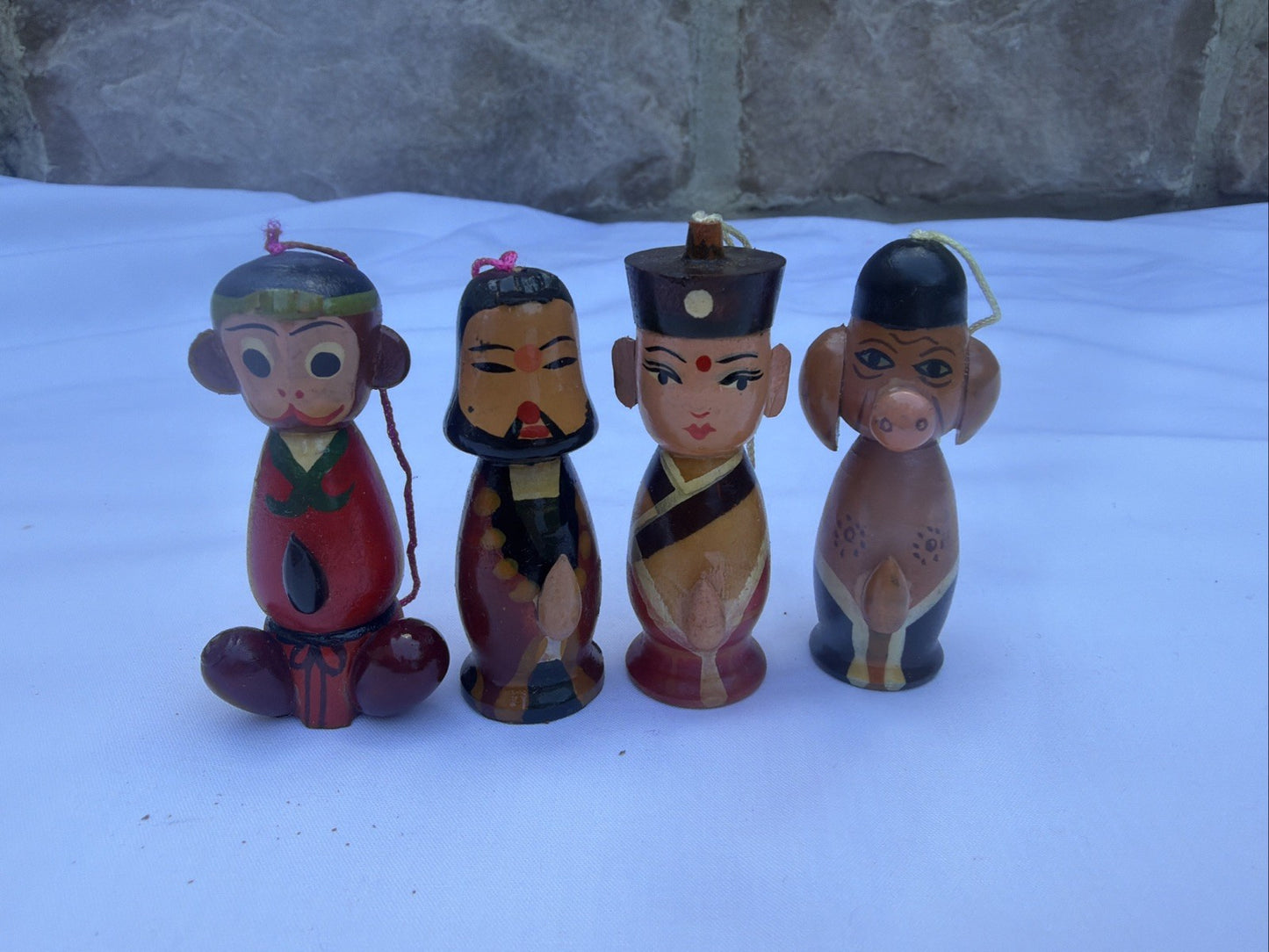 Vintage Journey to the West Wooden Ornament Set Monkey King Pigsy Boxed Figures