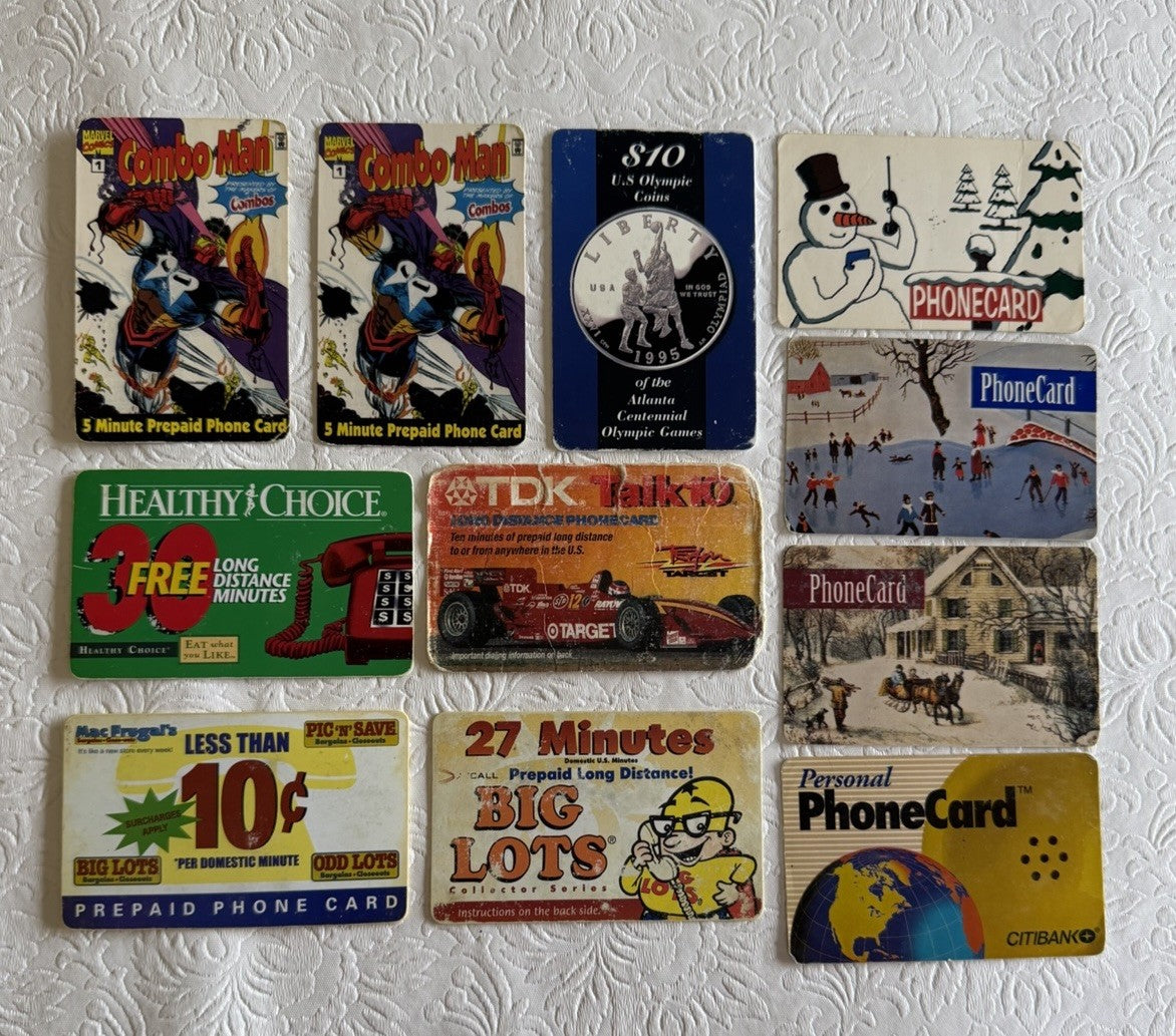 Vintage Marvel Phone Cards Lot of 11 TDK Olympic Cicard Big Collector Cards