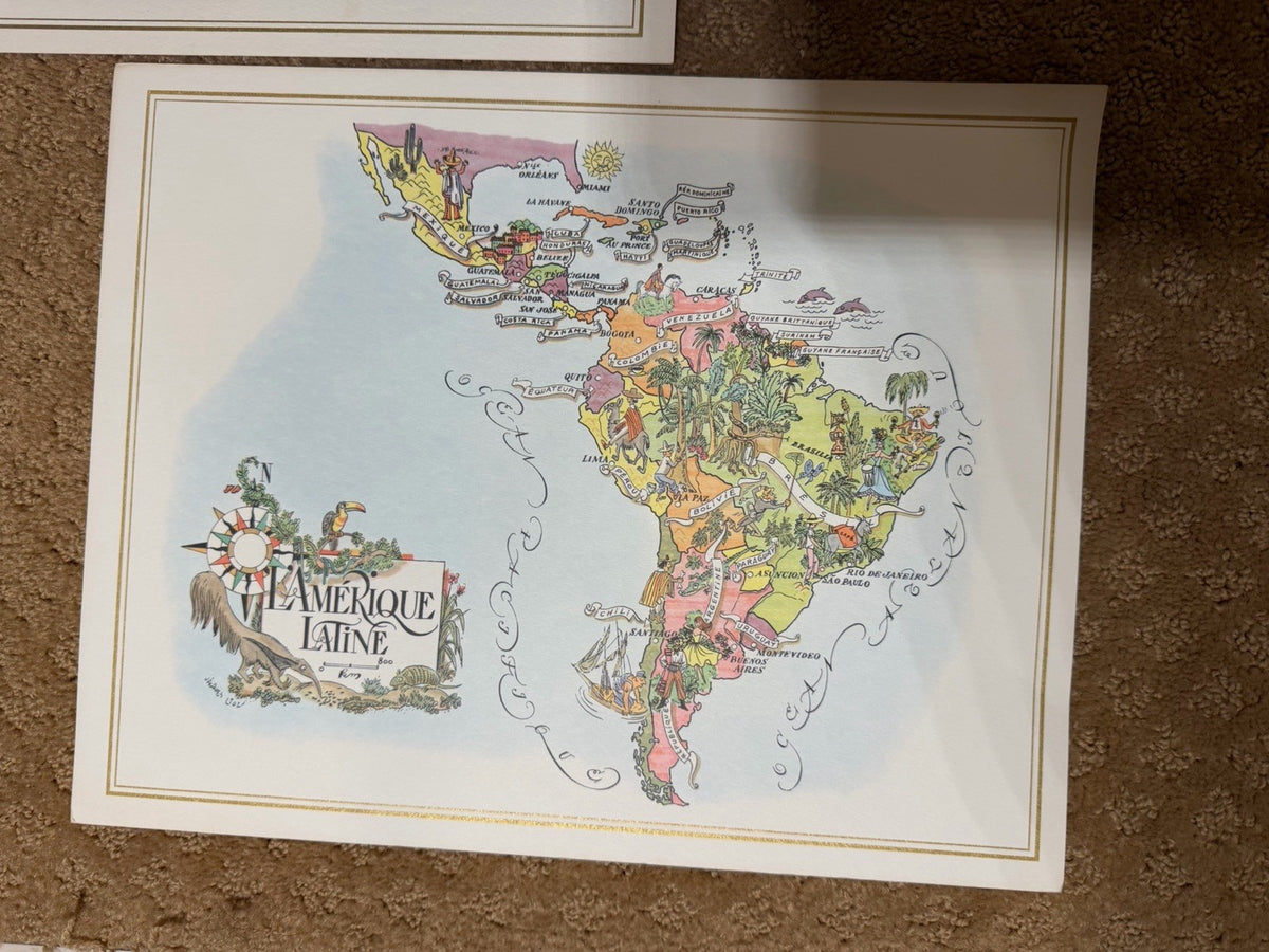 Vintage Pan Am Illustrated Map Prints Lot 7 Continental Cartography Art 12x14