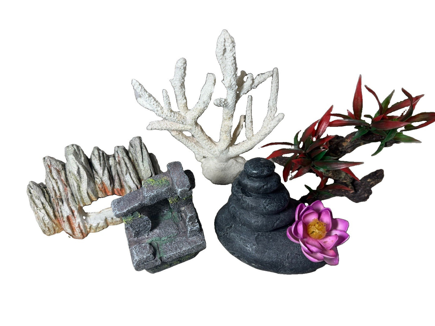 Aquarium Decorations Resin Rock Cave Coral Driftwood Plants Fish Tank Lot of 5