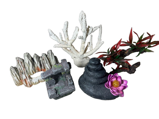 Aquarium Decorations Resin Rock Cave Coral Driftwood Plants Fish Tank Lot of 5