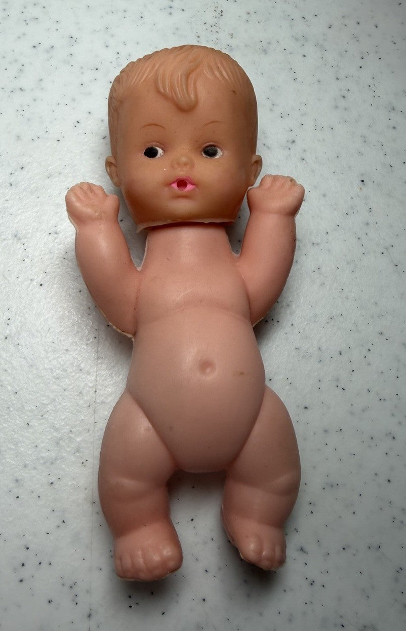 Vintage 1970s Hong Kong Drink & Wet Mini Baby Doll 4 Inch Soft Vinyl Toy Figure