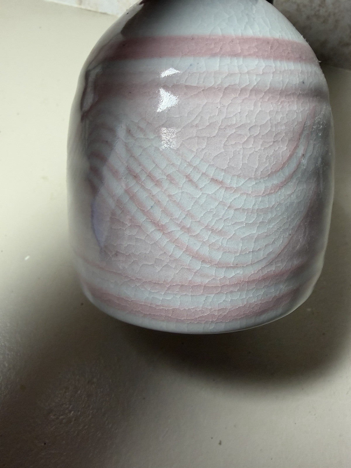 Vintage Woodstock NY Signed Ceramic Oil Lamp Jug Pink Swirl Studio Pottery