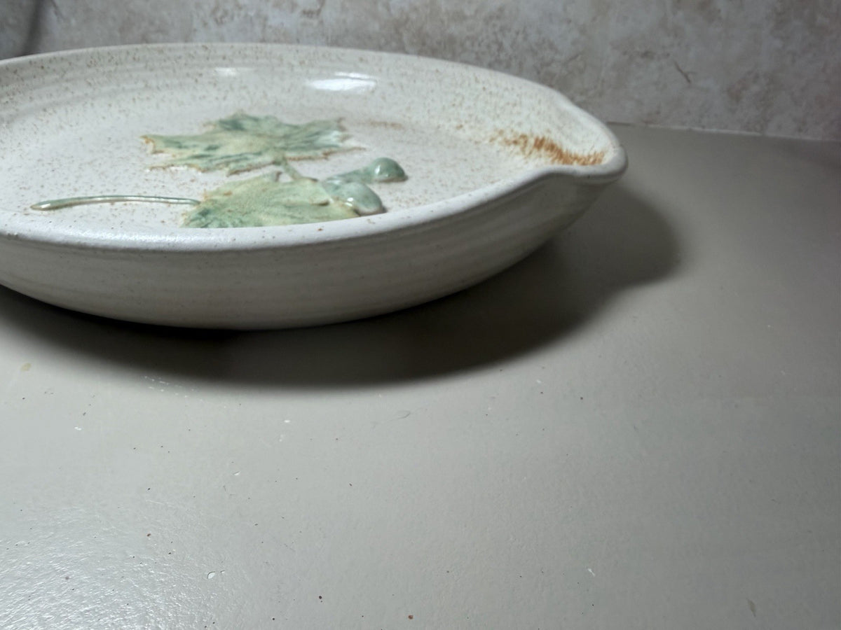 Vintage Canadian Studio Art Pottery Chip Dip Set Speckled Green Leaves Serving