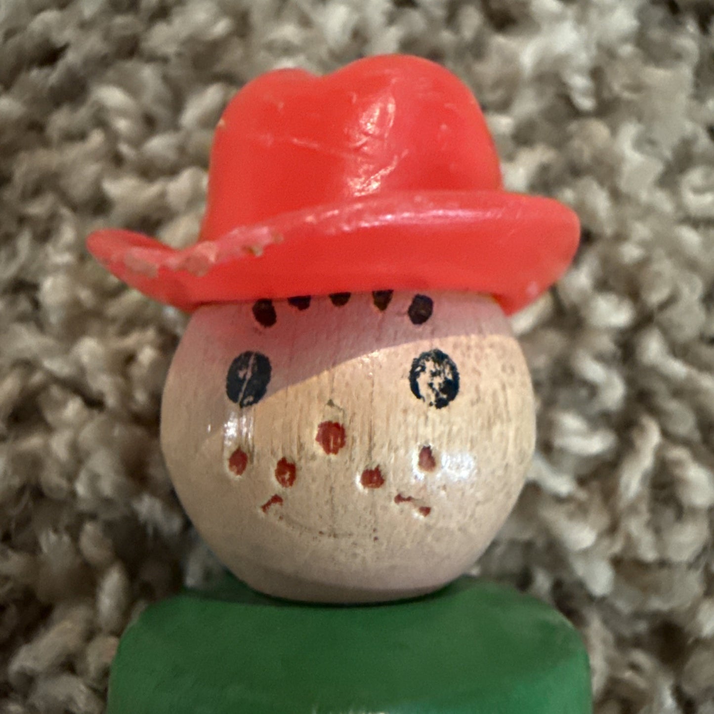 Vintage Fisher Price Little People Green Farmer Freckles Wood Figure Whoops Rare