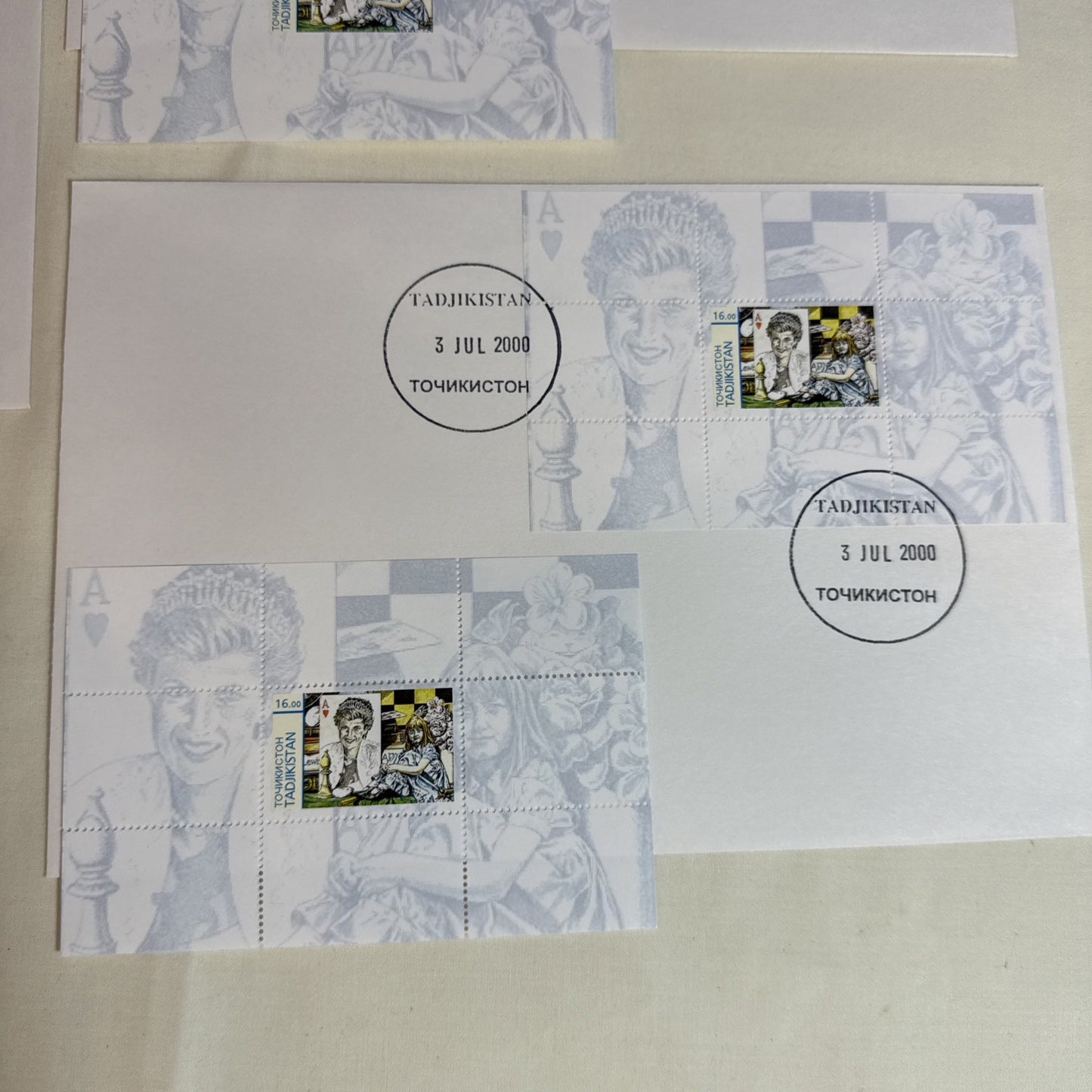 Disney Stamp Lot Tajikistan Kyrgyzstan Guinea FDC Souvenir Sheets Alice Pooh