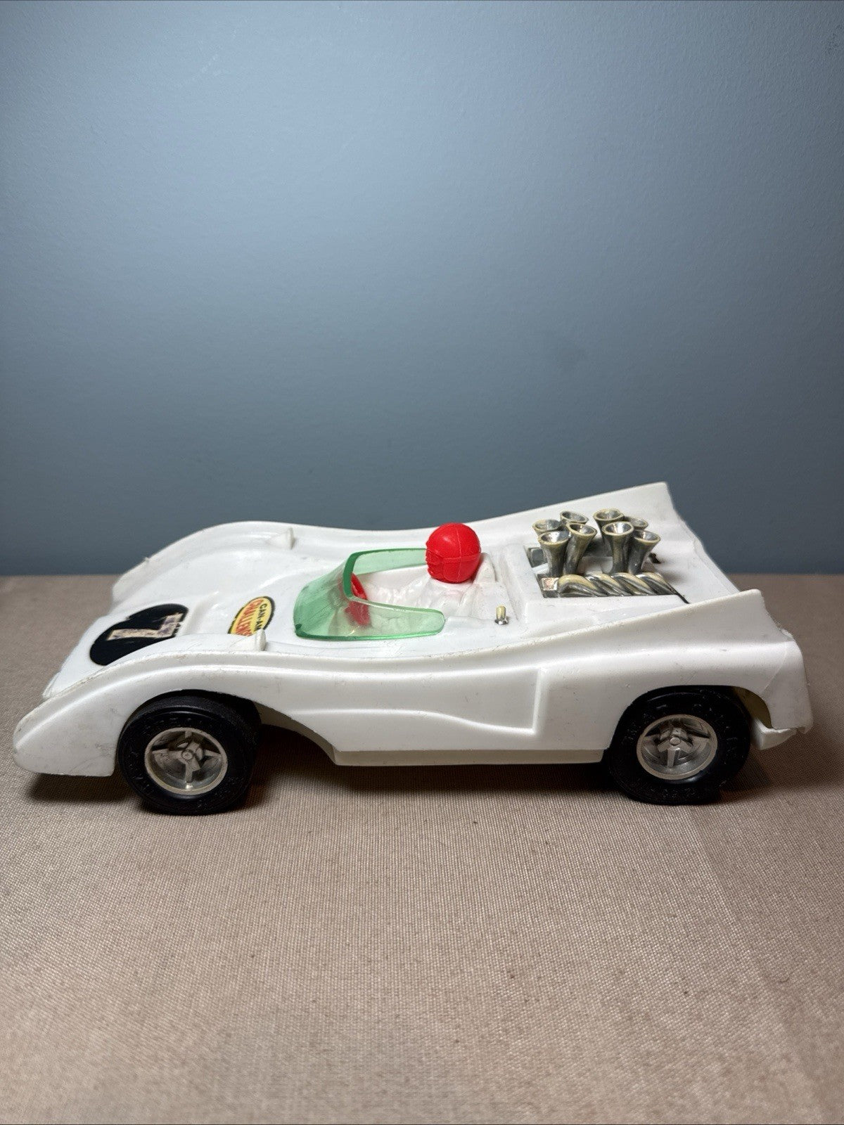 Vintage Bergman MFG Can Am Challenger Race Car No 7 Plastic Toy 1970 White