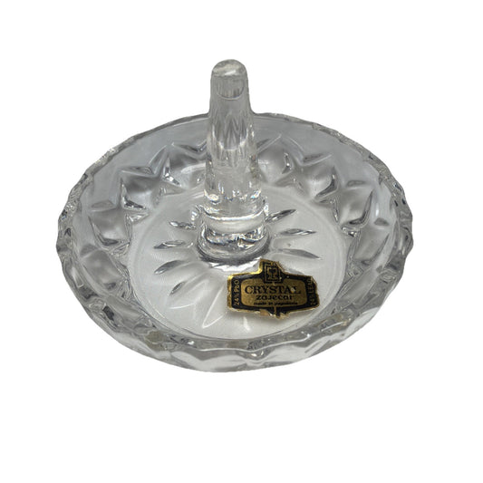 Zajecar Ring Holder Crystal Hand Cut Lead 24% Clear Stand Yugoslavia
