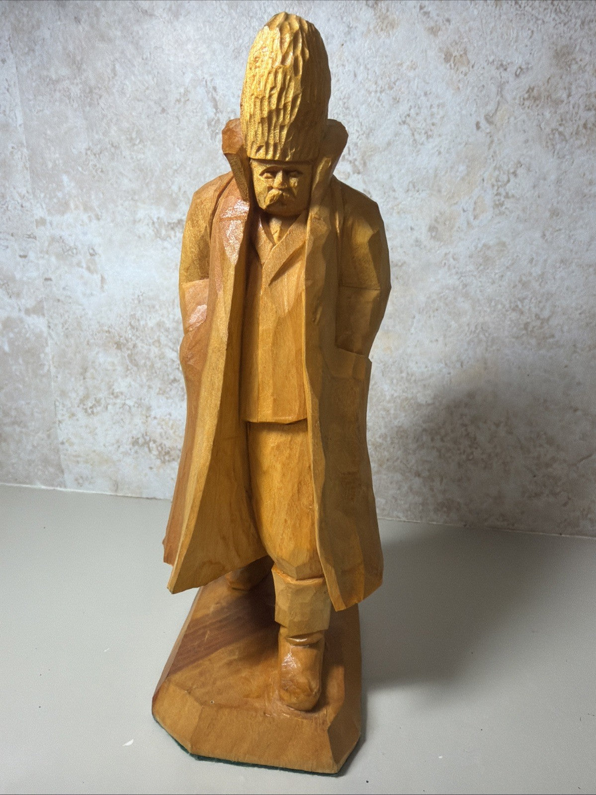 Vintage Signed Hand Carved Wooden Folk Art Man Figurine Trench Coat Artist BZS