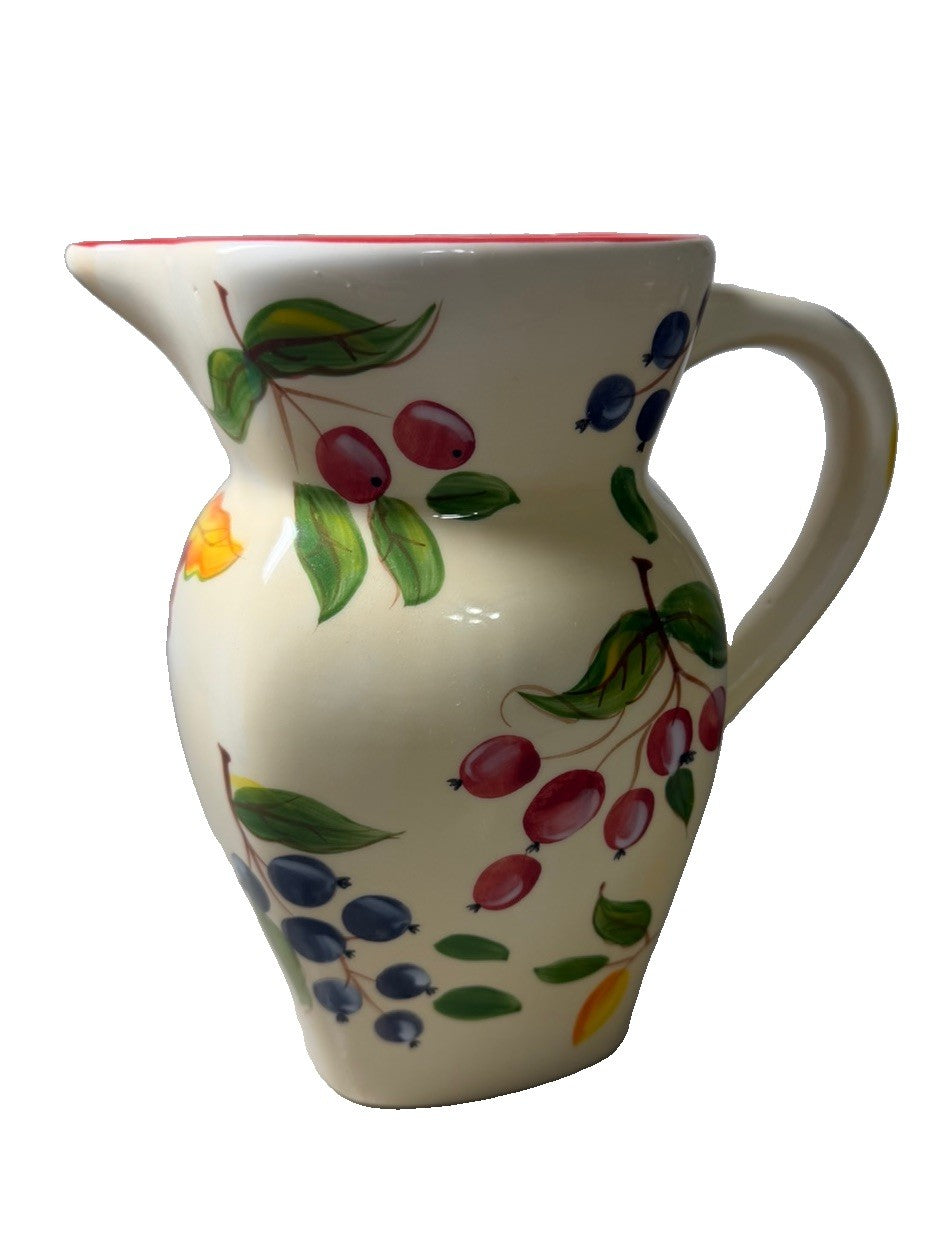 Vintage FTD Ceramic Pitcher Hand Painted Berries Fruit Creamer Vase 8"