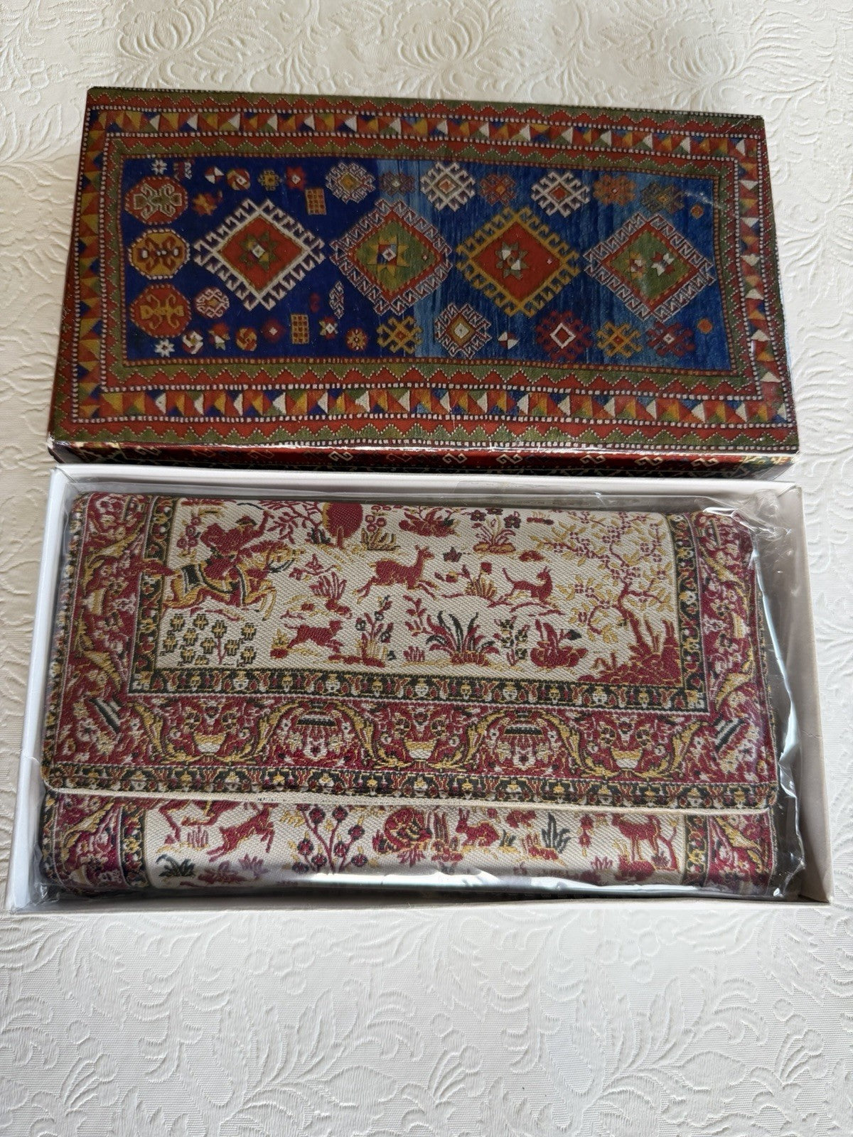 Persian Tapestry Faravahar Wallet Clutch Brown Leather Boxed Gift New Handmade