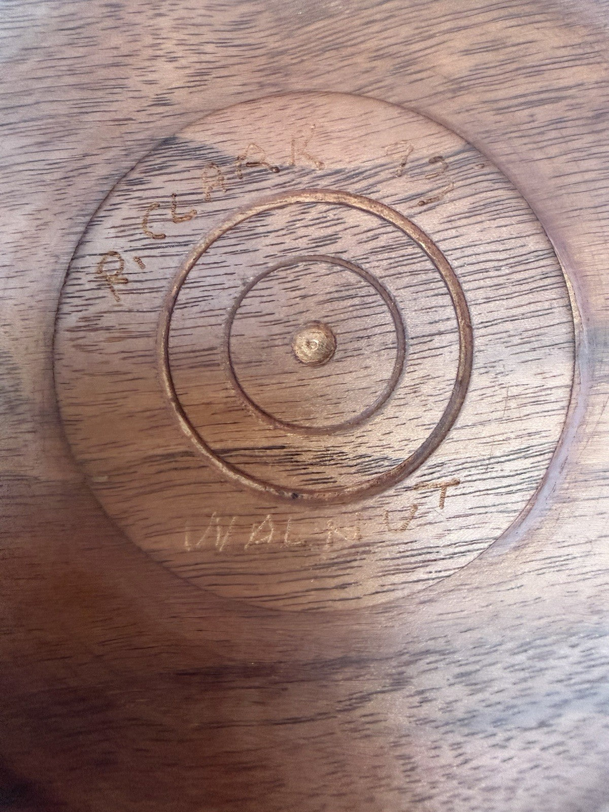 Vintage Signed R Clark Hand Turned Walnut Wood Bowl Mid Century Handmade 7"