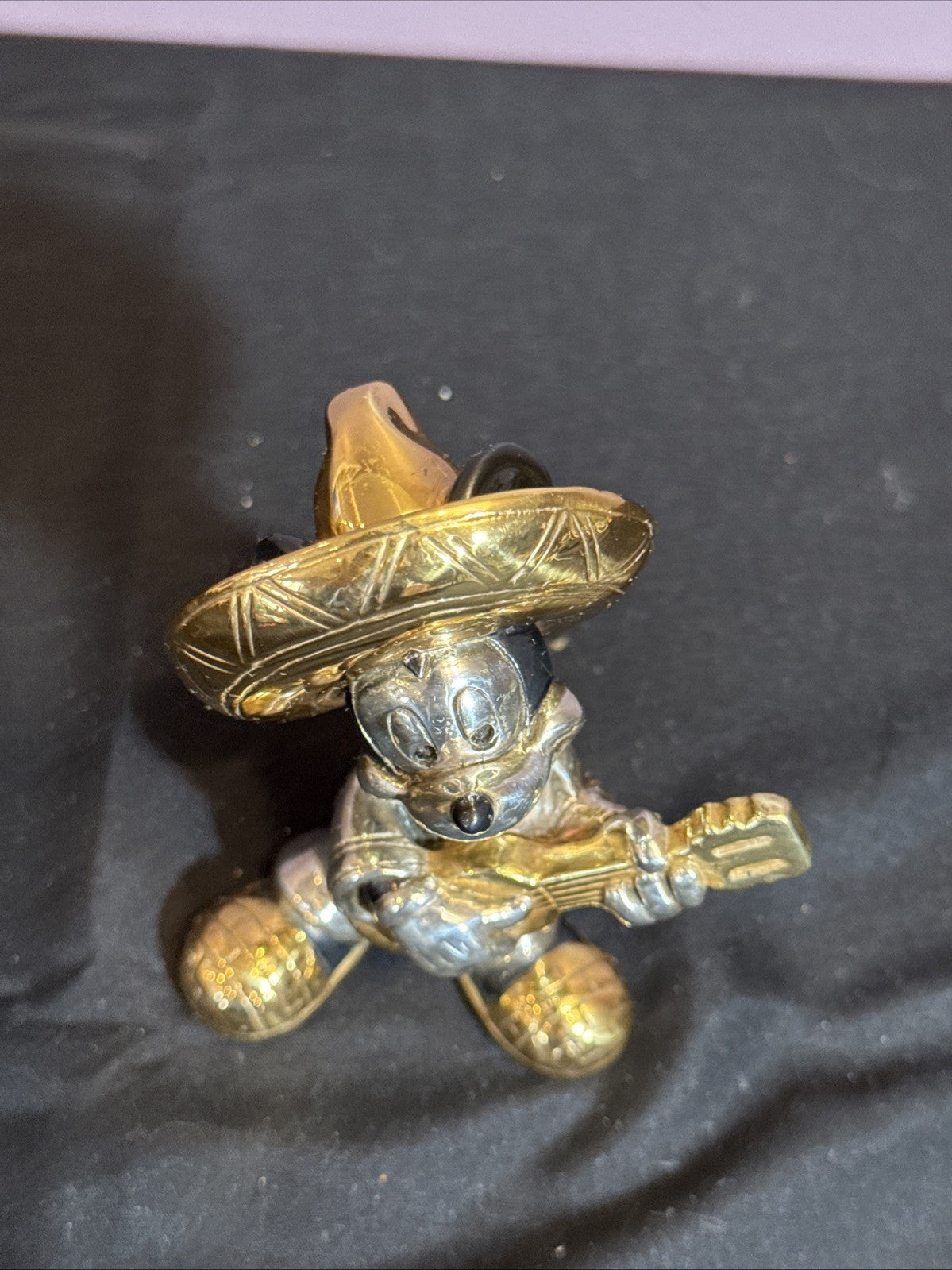 DArgenta Disney Mickey Mouse Sombrero Guitar Silver Gold Figurine 5"