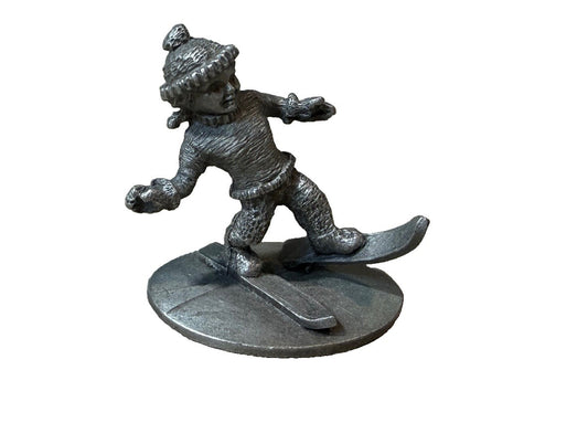 Vintage 1979 Spoontiques Pewter Child Skier Figurine Skiing Winter Sports Decor