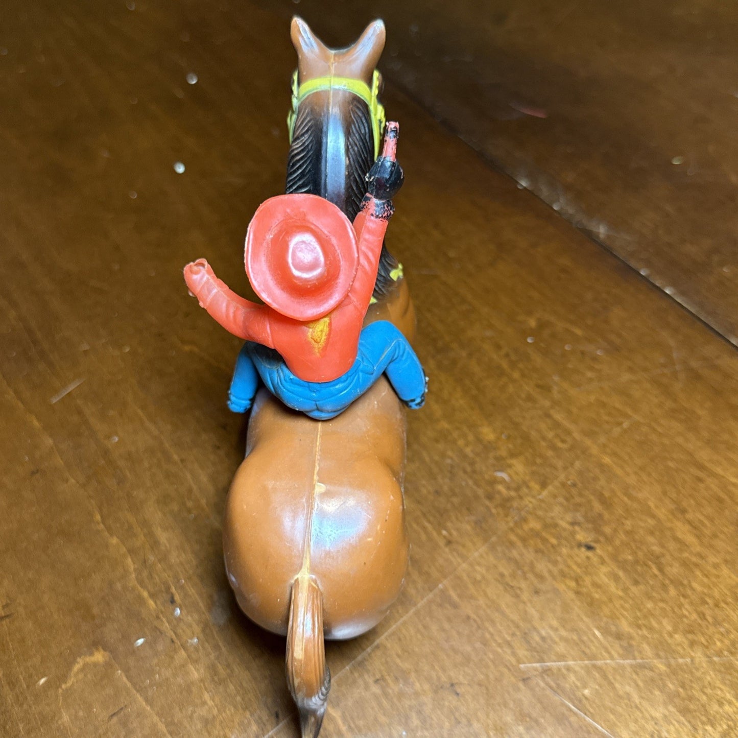 Vintage Wind Up Galloping Western Hero Horse and Rider Toy WORKS