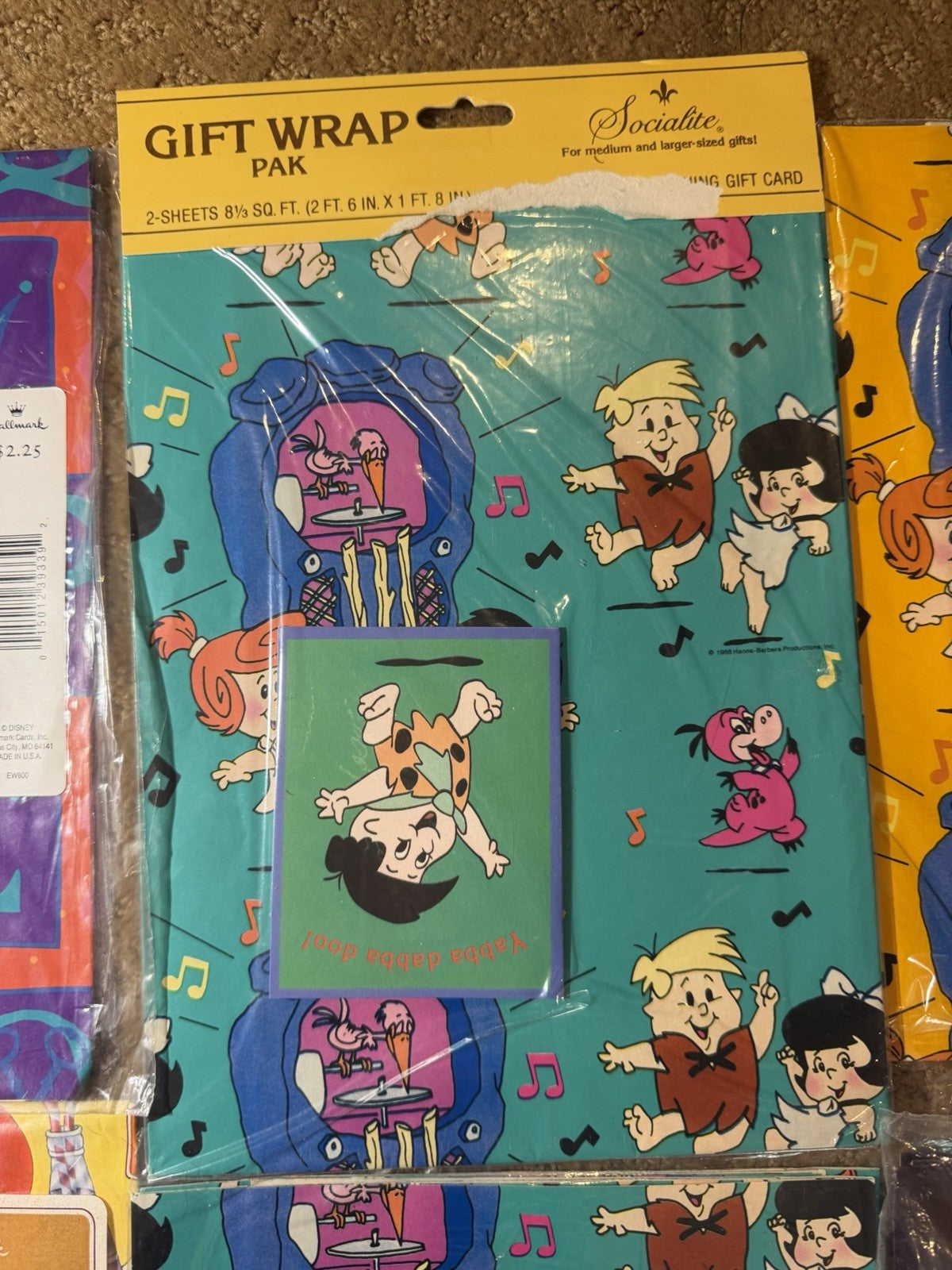 Vintage Gift Wrap Lot 6 Sealed Packs Flintstones Jetsons Hunchback Notre Dame