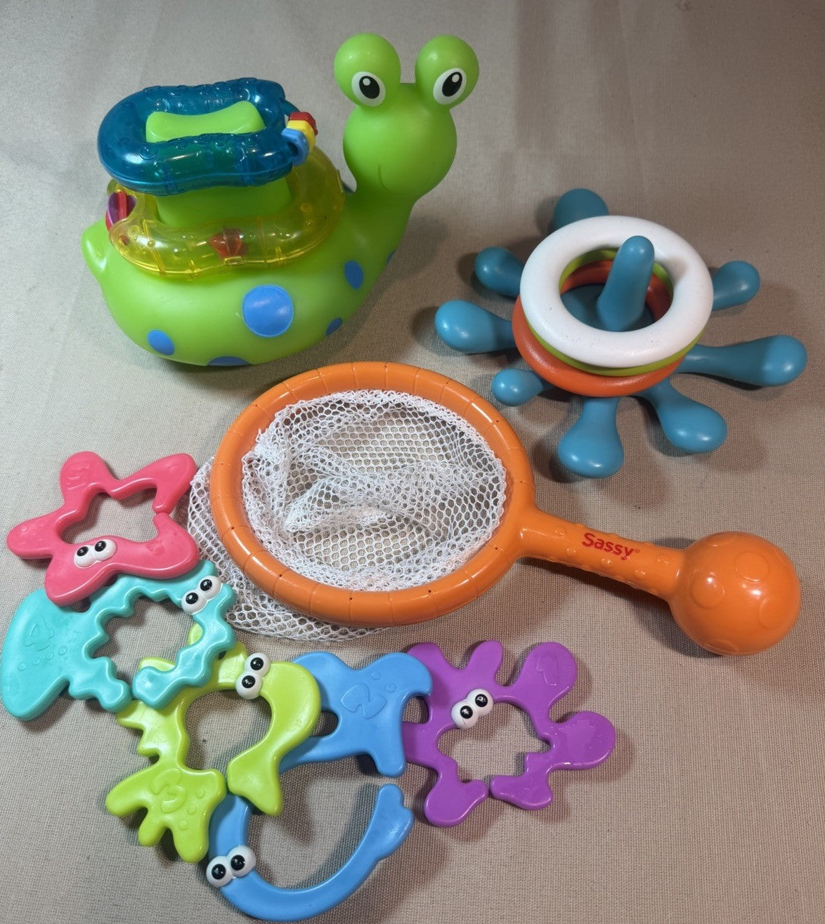 Bath Toy Lot Munchkin Boon Sassy Snail Stacker Fishing Ring Toss