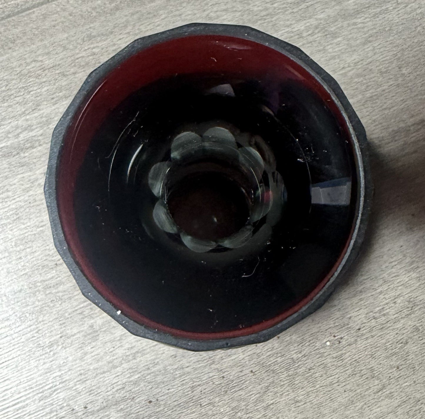 Vintage Ruby Flash Cut Glass Bud Vase Starburst Pattern 4"