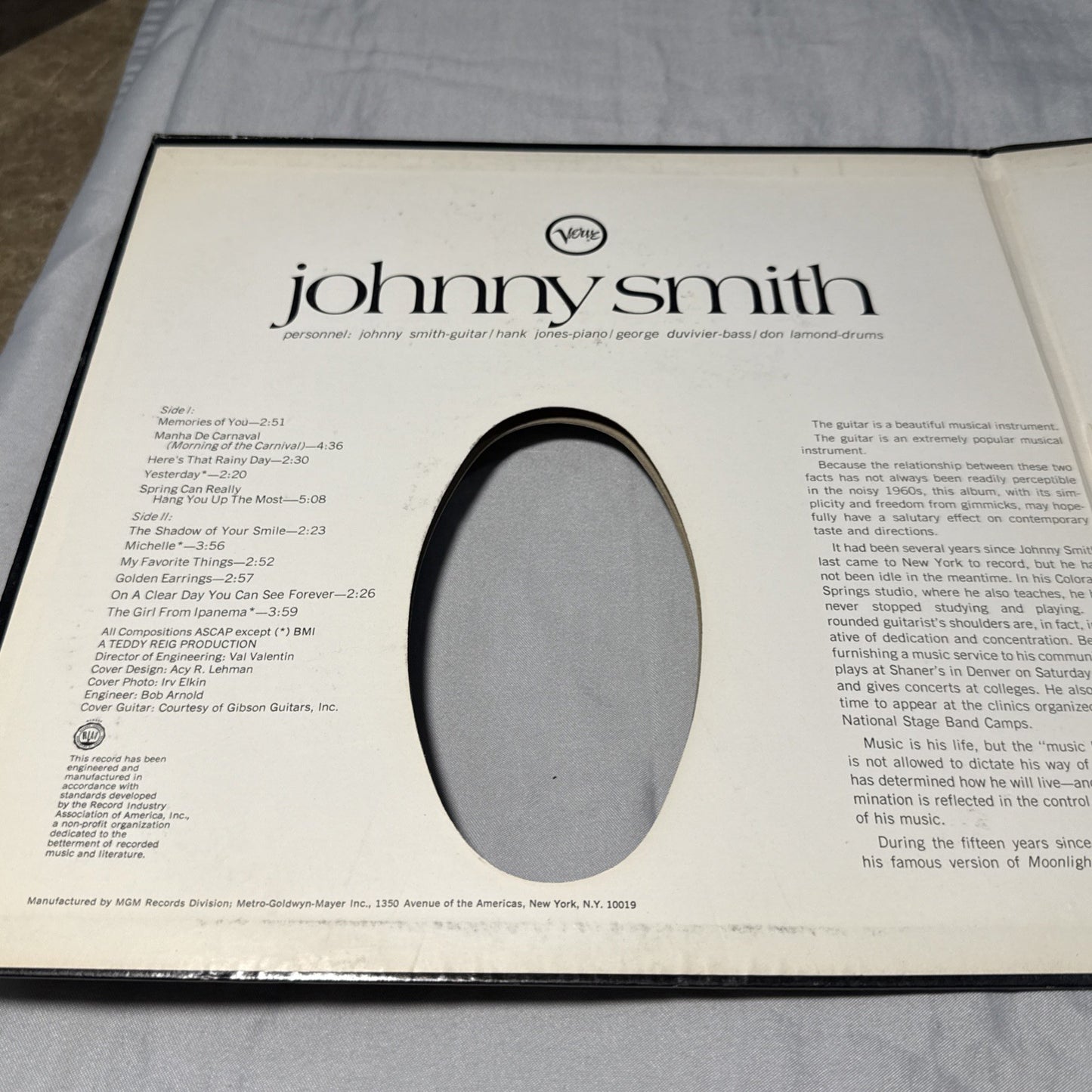 Johnny Smith Self Titled LP Verve Vinyl 1967 Guitar Jazz