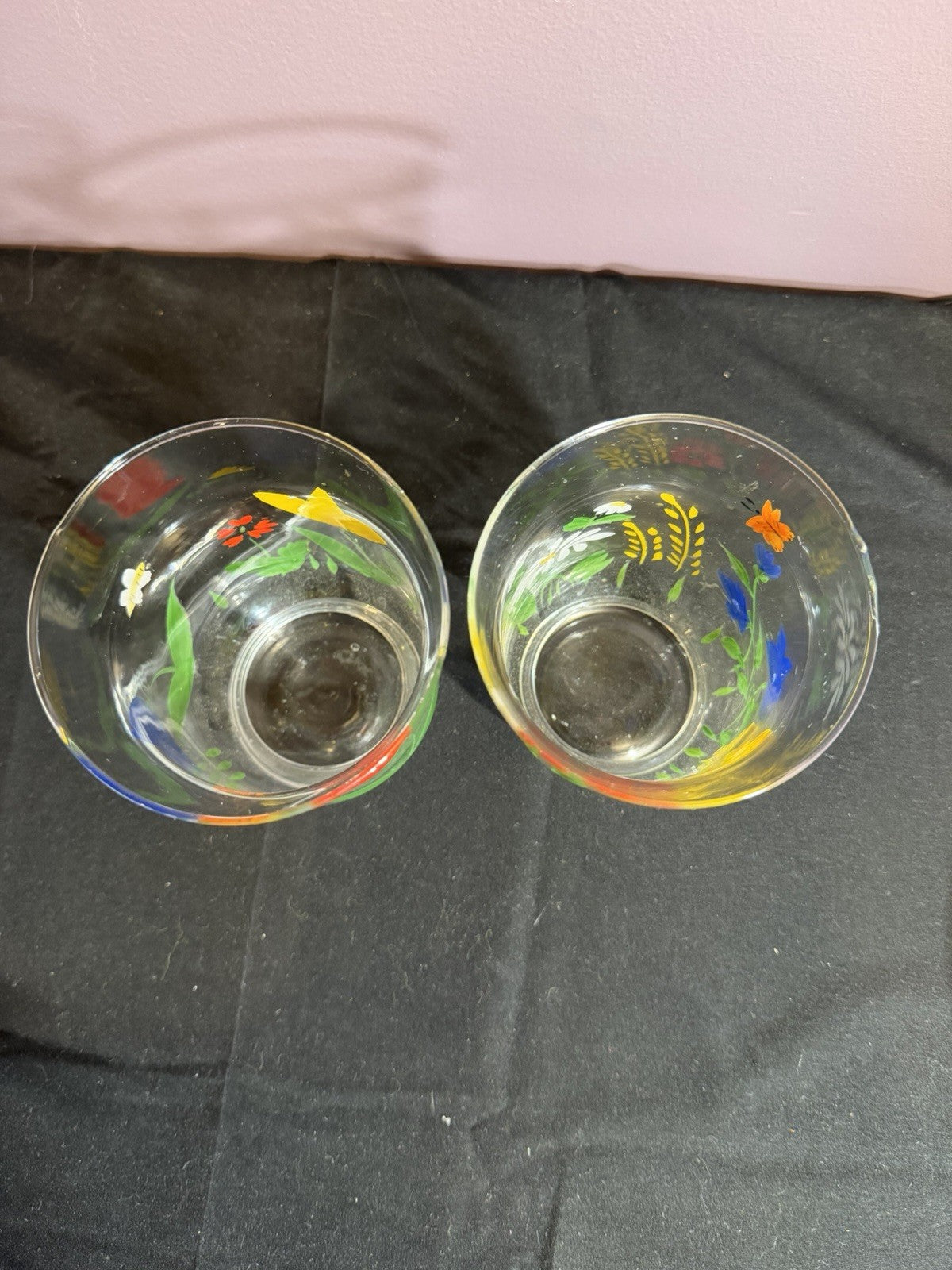 Hand Blown Glass Hurricane Votive Set Floral Candle Holders Set of 2