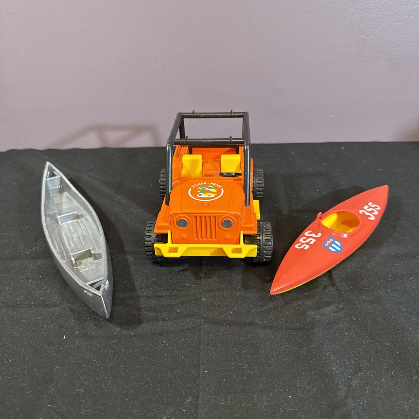 Vintage 1977 Fisher Price Adventure Northwoods Trailblazer Jeep Canoe + Kayak