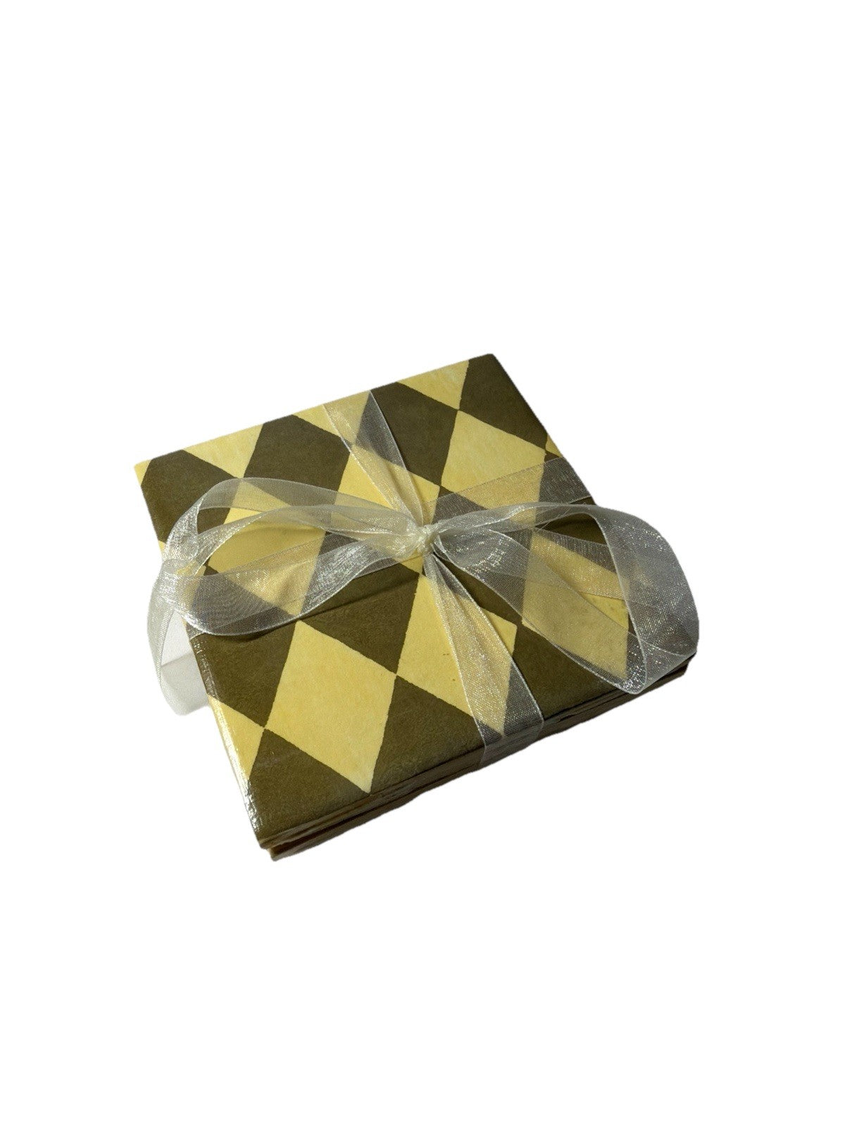 Patricia Spratt Green Gold Diamond Ceramic Coasters Set of 4
