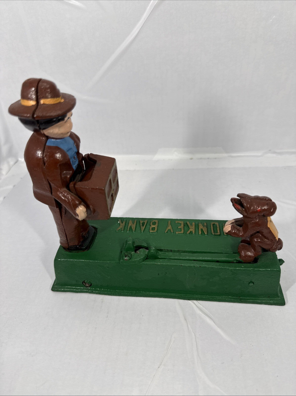 Vintage Cast Iron Mechanical Monkey Bank Organ Grinder Original Paint Very Clean
