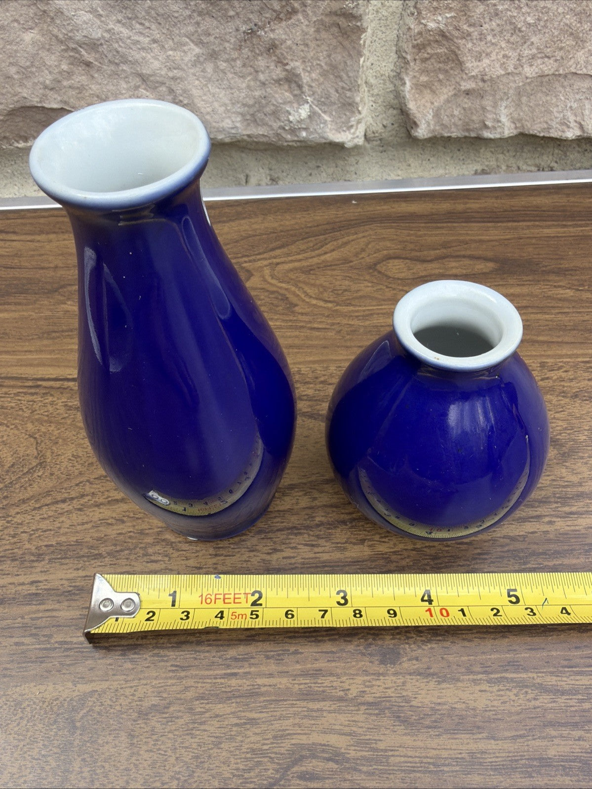 Cobalt Blue Glass Vases Small Set Decorative Glossy Finish 2.5" 5"