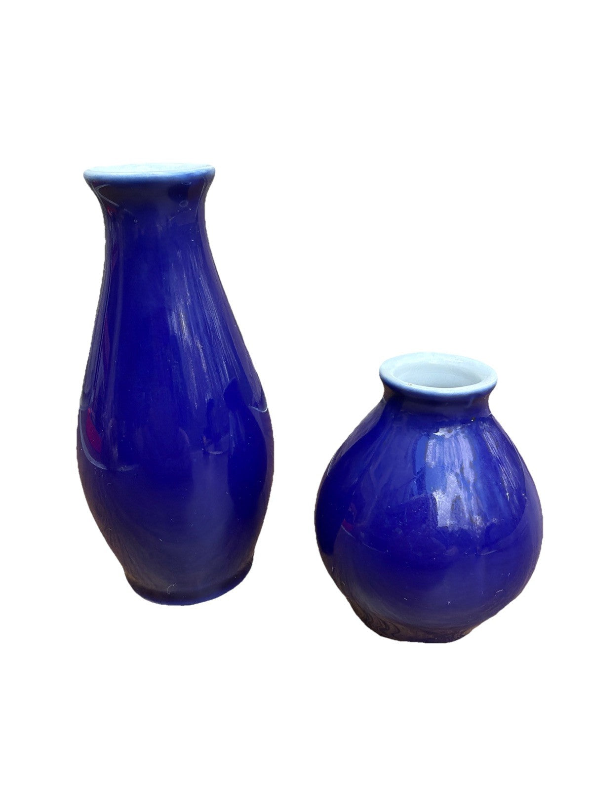 Cobalt Blue Glass Vases Small Set Decorative Glossy Finish 2.5" 5"