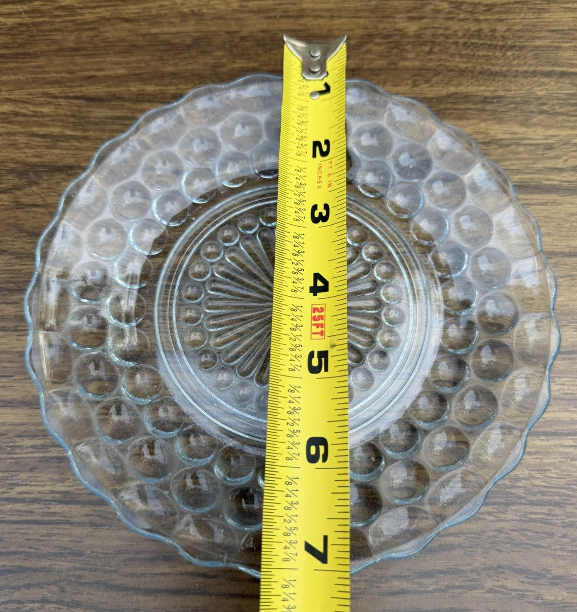Anchor Hocking Clear Bubble Glass Bread Butter Plate Scalloped Starburst Center
