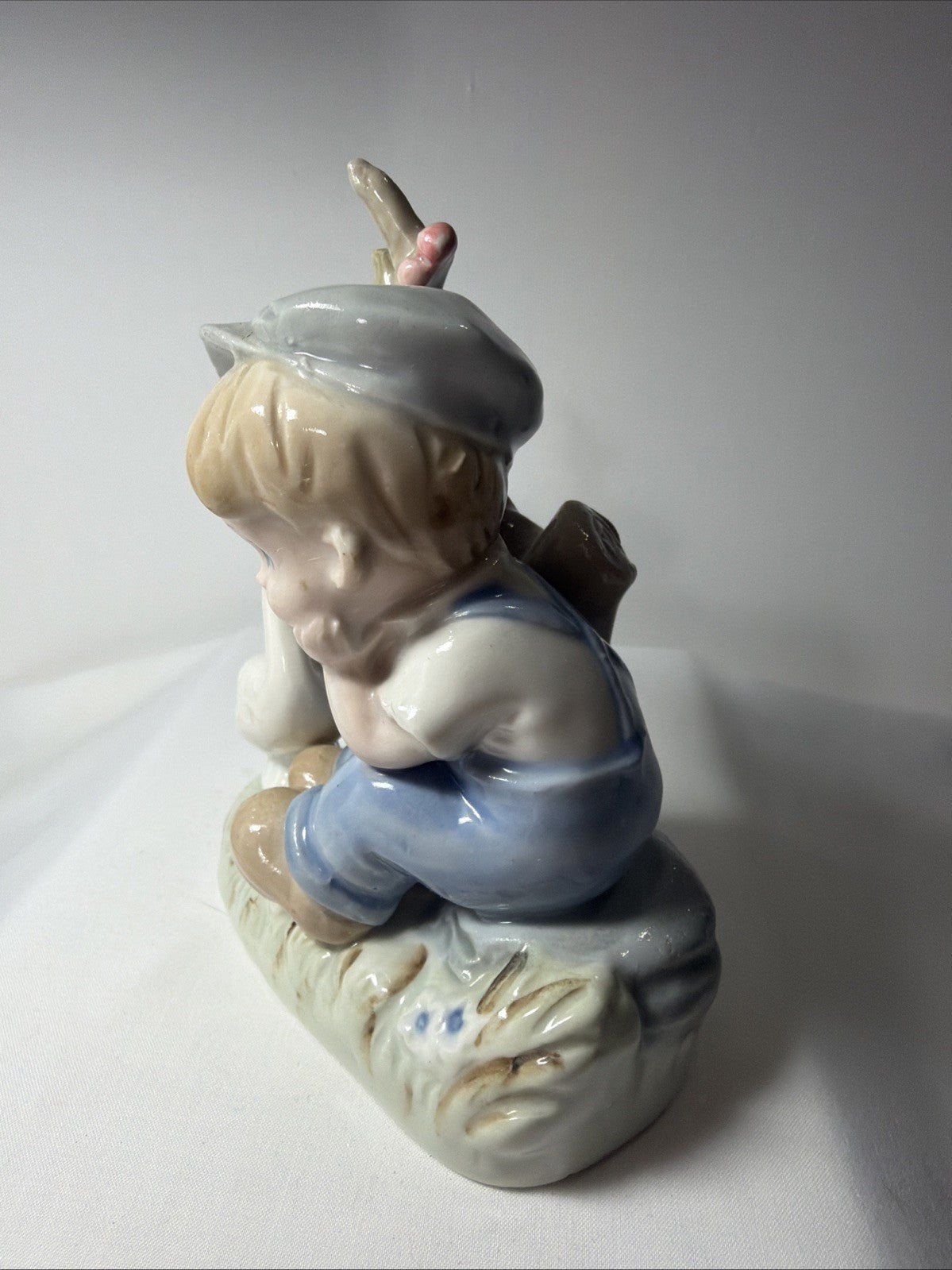 Vintage Porcelain Farm Boy Duck Figurine Japan 5 Inch Hand Painted Ceramic