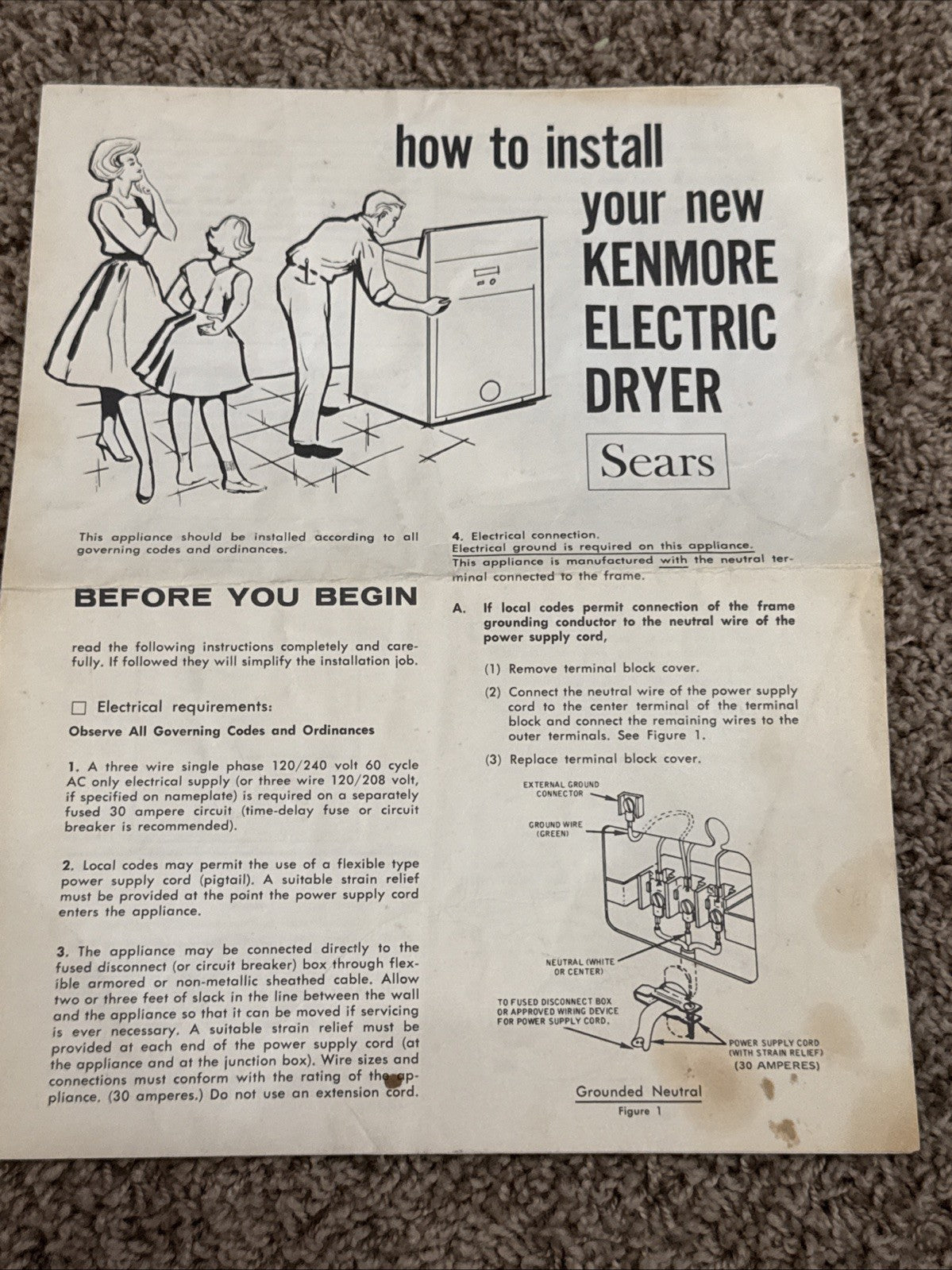 Vintage 1970s Sears Kenmore “How To Install Your New Electric Dryer” Instruction