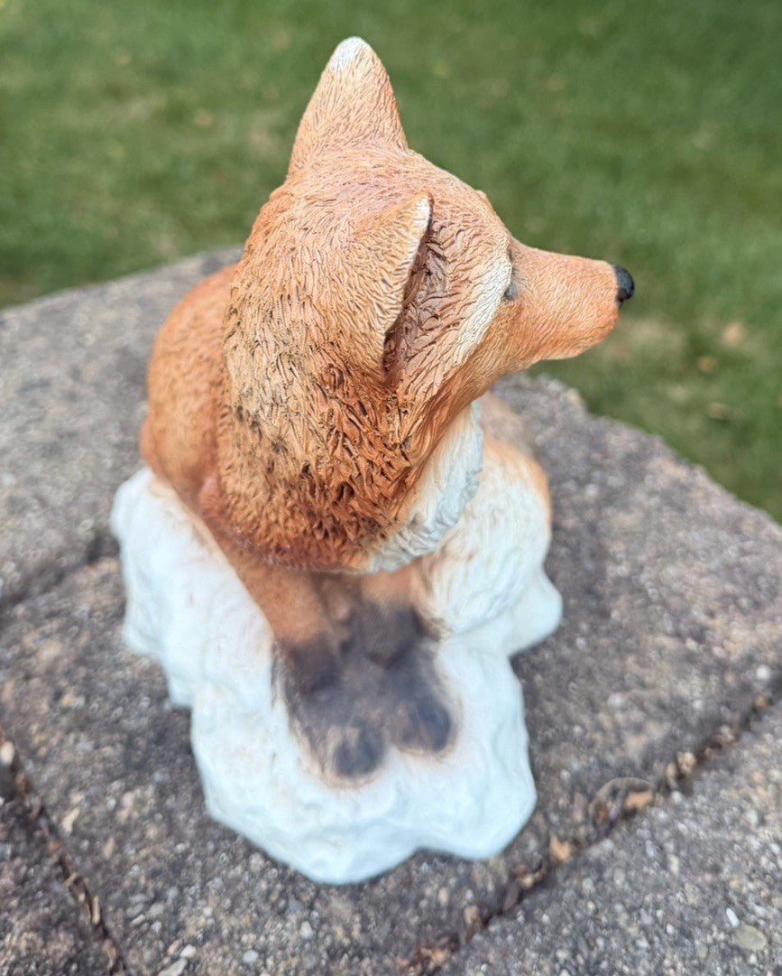 Vintage Castagna Red Fox Alert Orange Brown Textured Resin Figurine Italy 8.5”