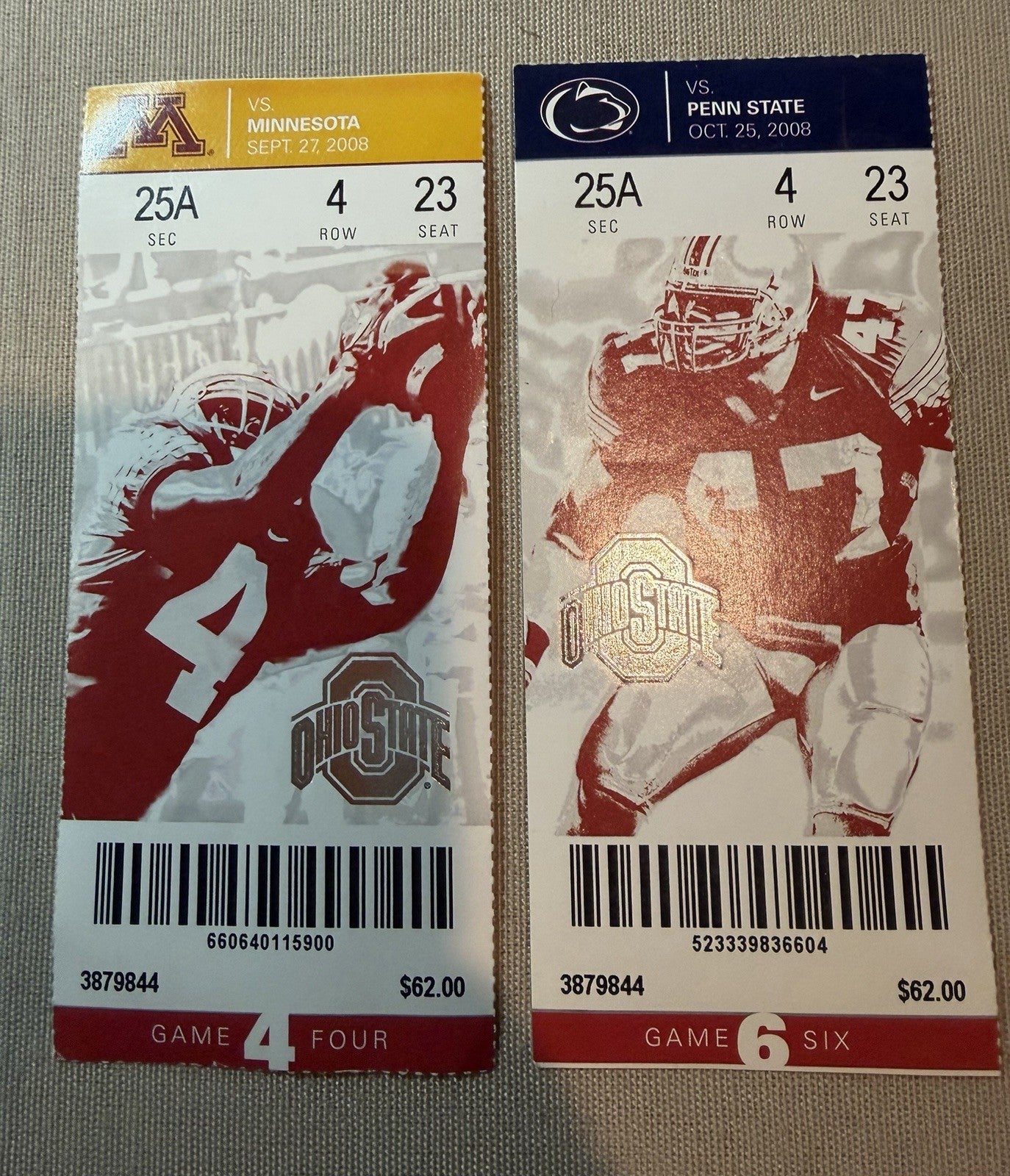 2008 Ohio State Football Ticket Stub Lot of 2 stubs Penn State Minnesota OSU