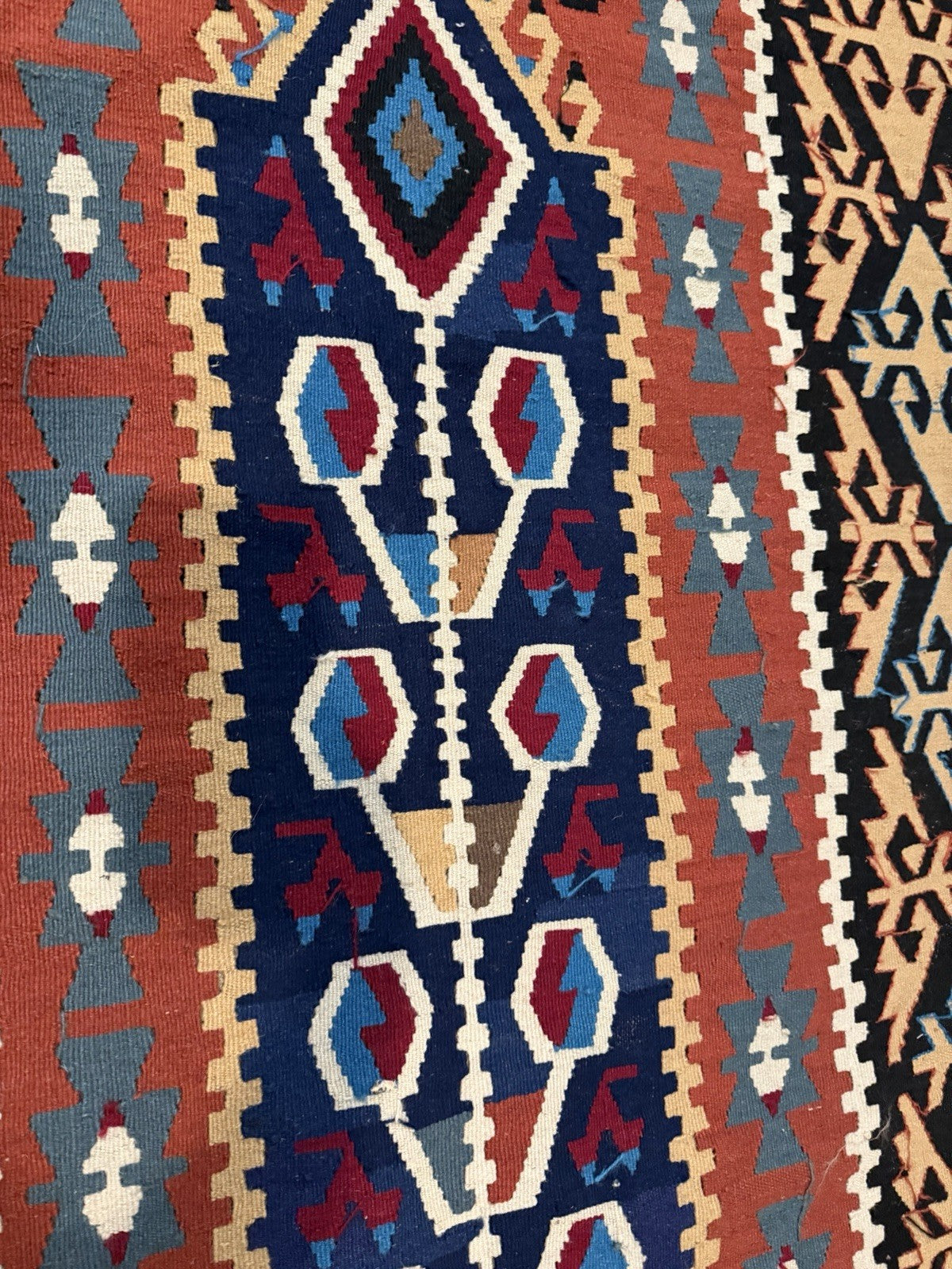 Vintage Turkish Kilim Flat Weave Rug Runner Geometric Tribal Wool Fringe Handmad