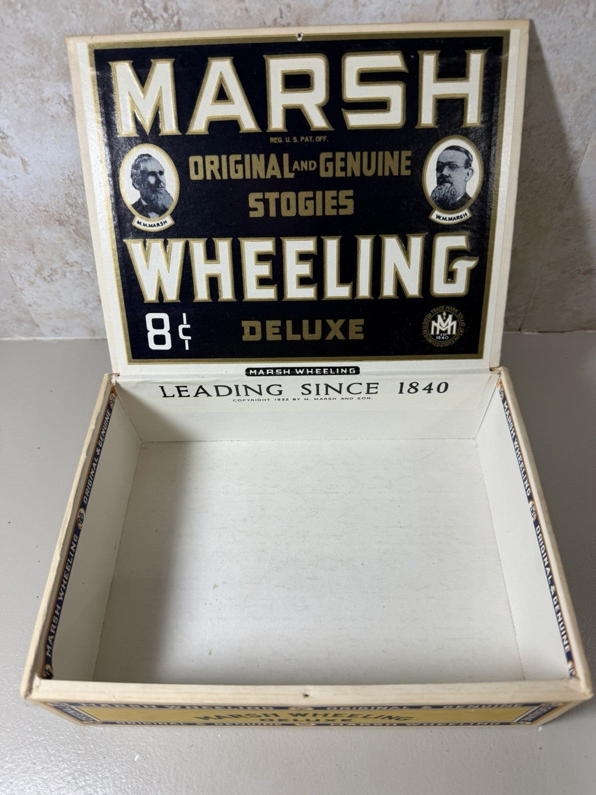 Vintage Marsh Wheeling Cigar Box 1932 West Virginia 8 Cent Tax Stamp Empty