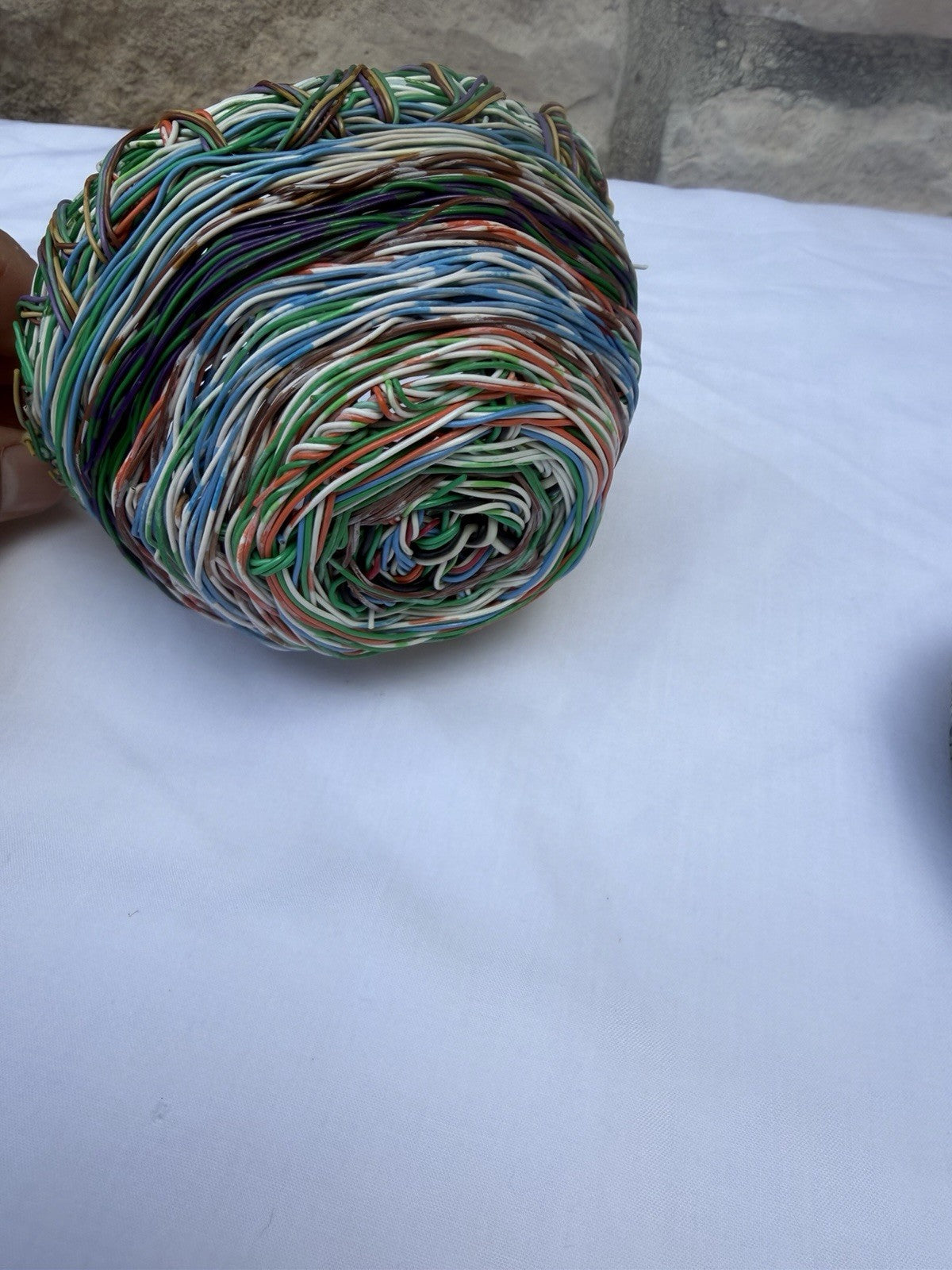 Handmade Recycled Telephone Wire Basket Coiled Newspaper Heart Dish Set Eco Art