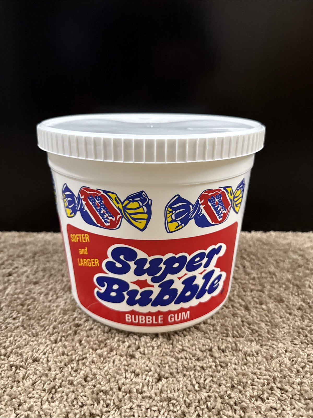 Vintage 1980s Super Bubble Gum Bucket Candy Advertising EMPTY 8.5”x8.5”x7.25”