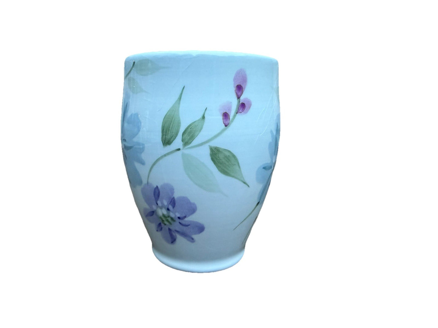 Hand Painted Ceramic Floral Tumbler Purple Blue Vintage Cup