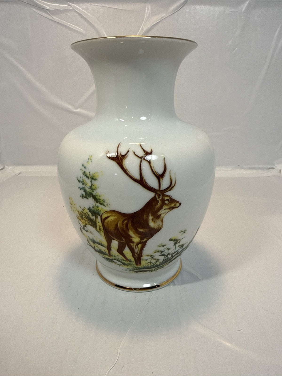 Hollóházi Henriett Porcelain Vase Deer Theme 6 x 5 Inch Hungary