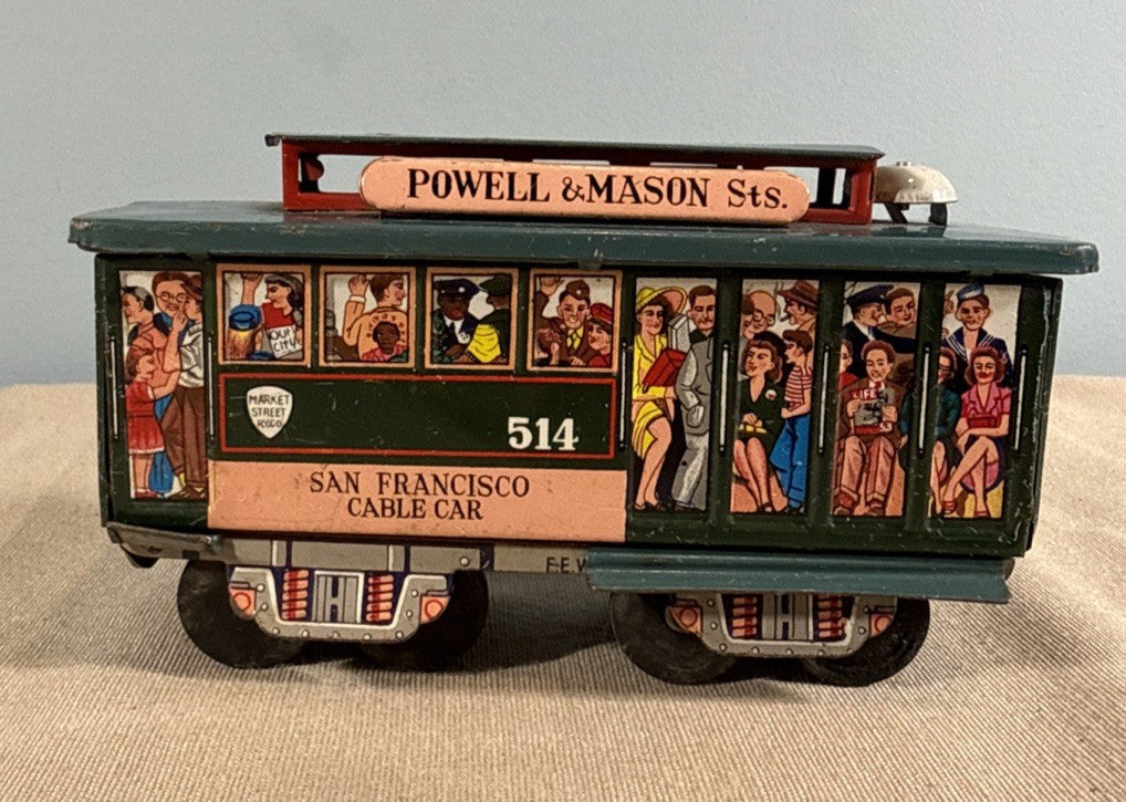 Powell & Mason st Tin Toy street cable Car San Francisco 514 Friction Toy Works