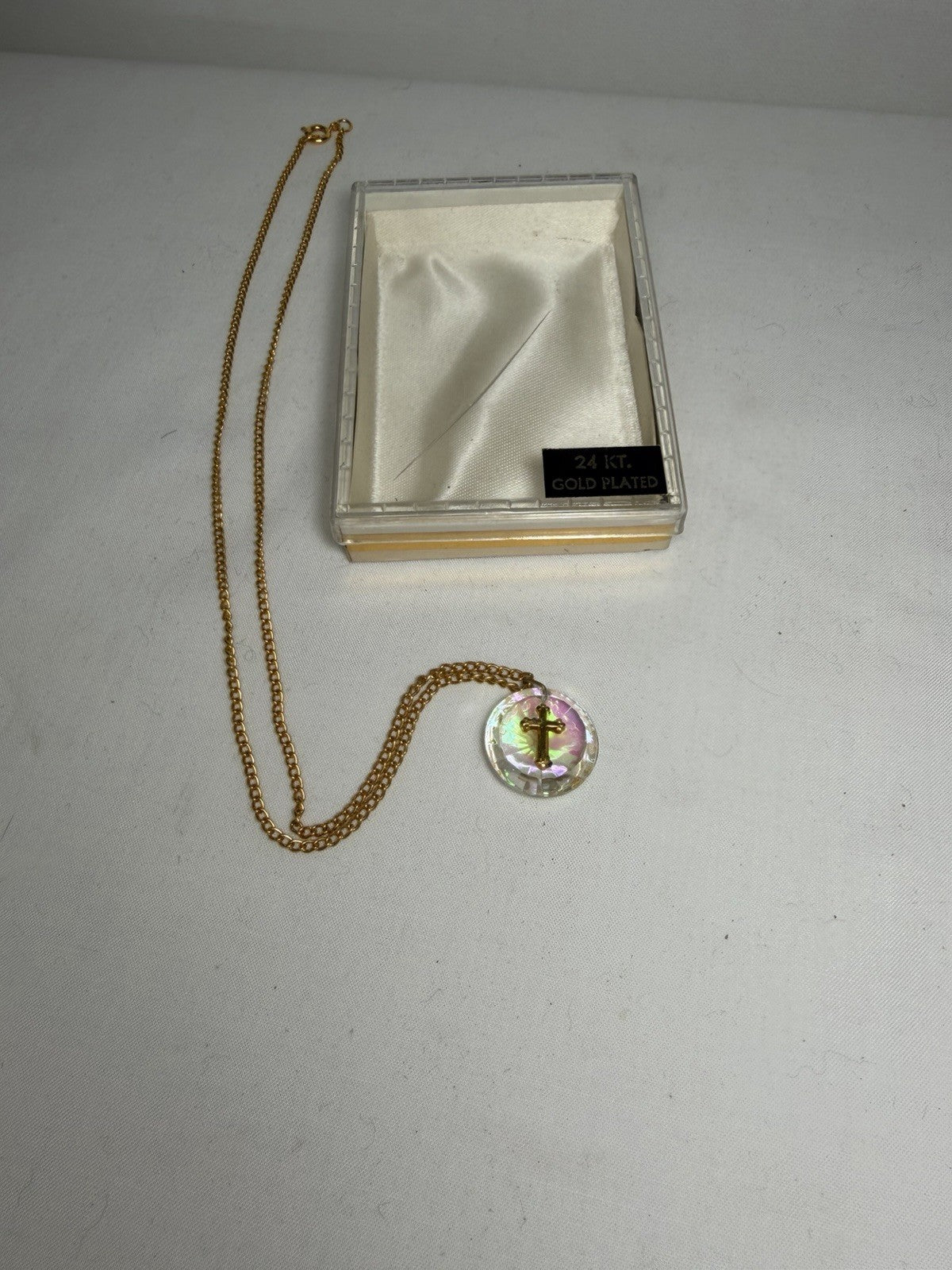 24kt Gold-plated Cross Necklace Iridescent Pendant  16”